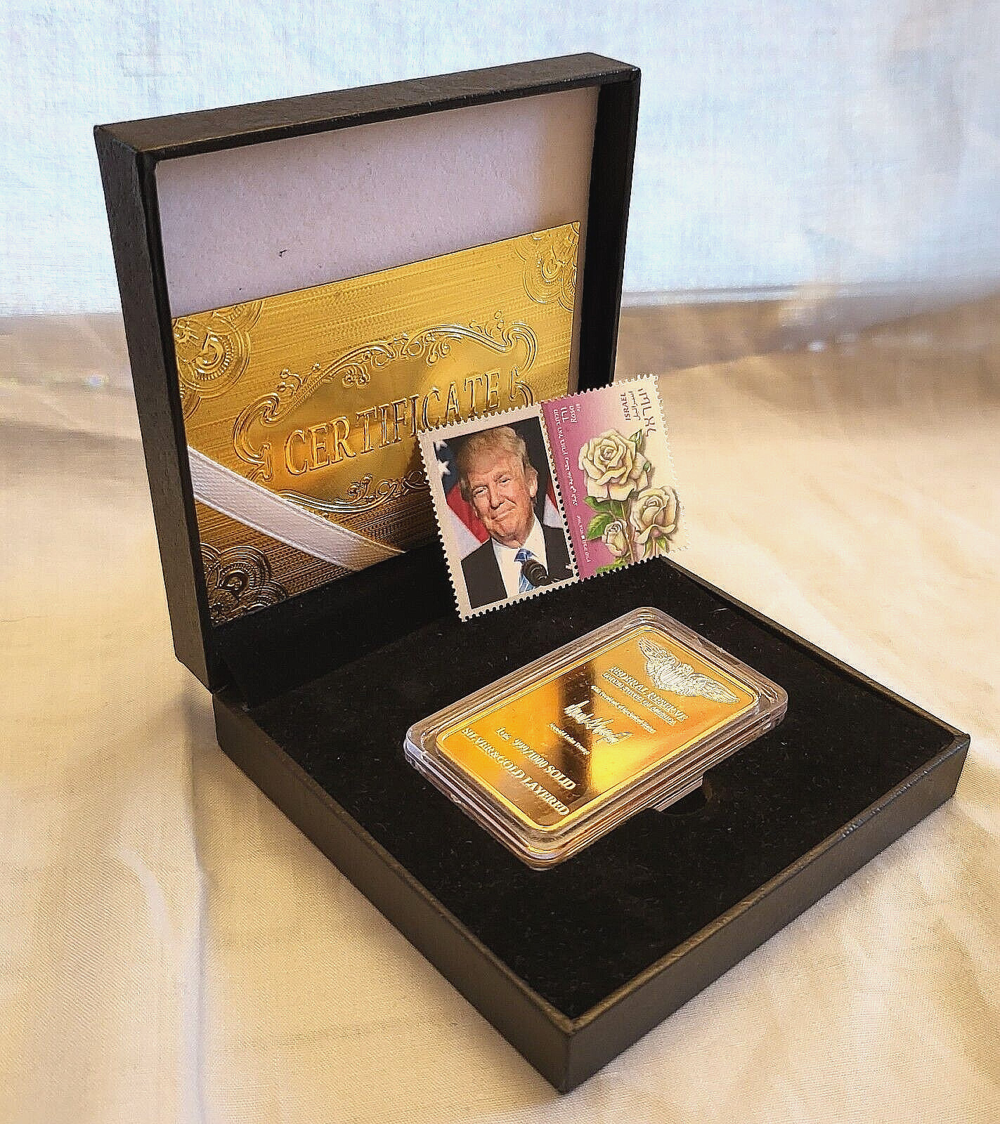 Fort Knox Silver Gold Bar Donald Trump Signed 2024 israel Stamp Pray for Peace
