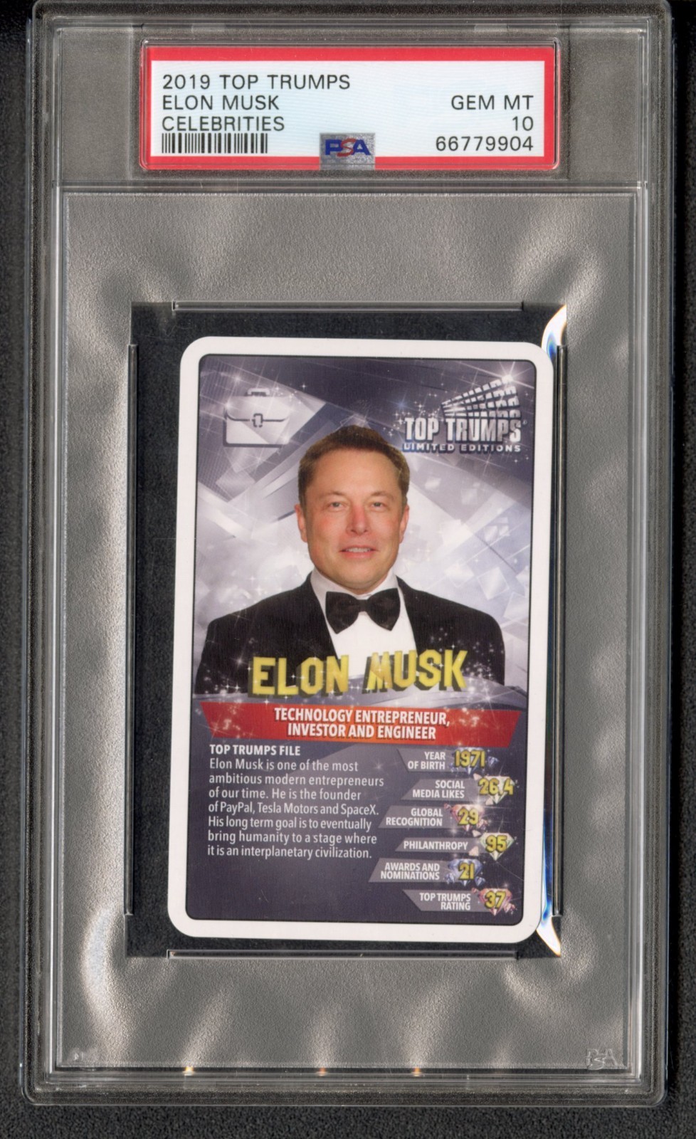 2019 Elon Musk FIRST CARD EVER! Top Trumps ROOKIE! PSA 10 GEM MINT Rare! SpaceX