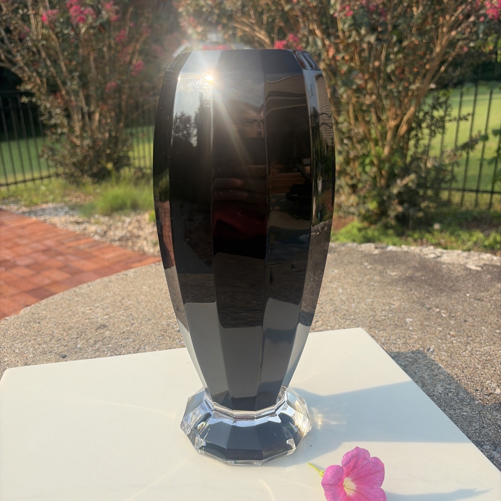 Ralph Lauren Lucille Double Cased Black / Clear Glass Vase 10.4” Signed w/ box