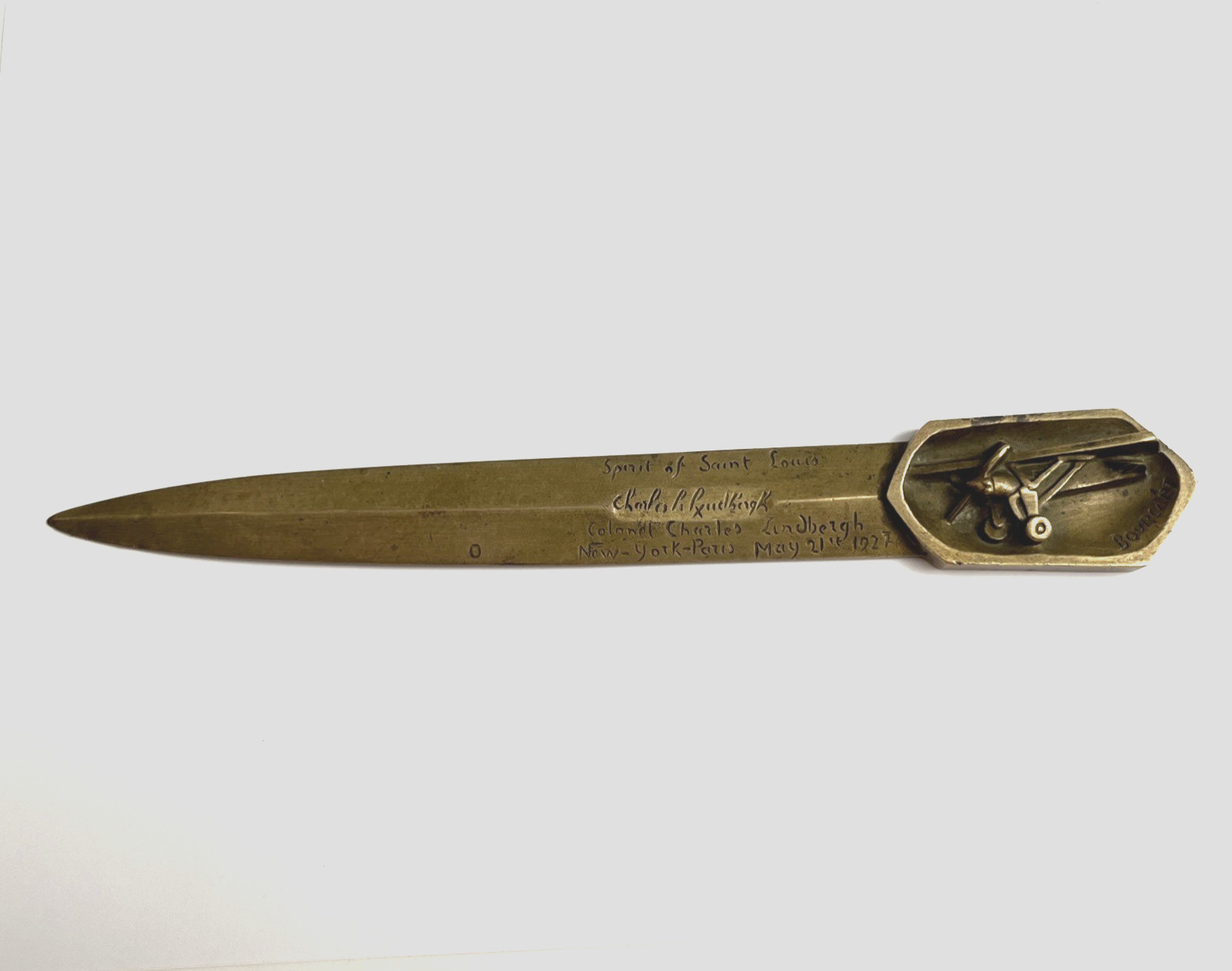 Scarce Bourcart Signed / Charles Lindbergh Aviator Art-deco Brass Letter Opener