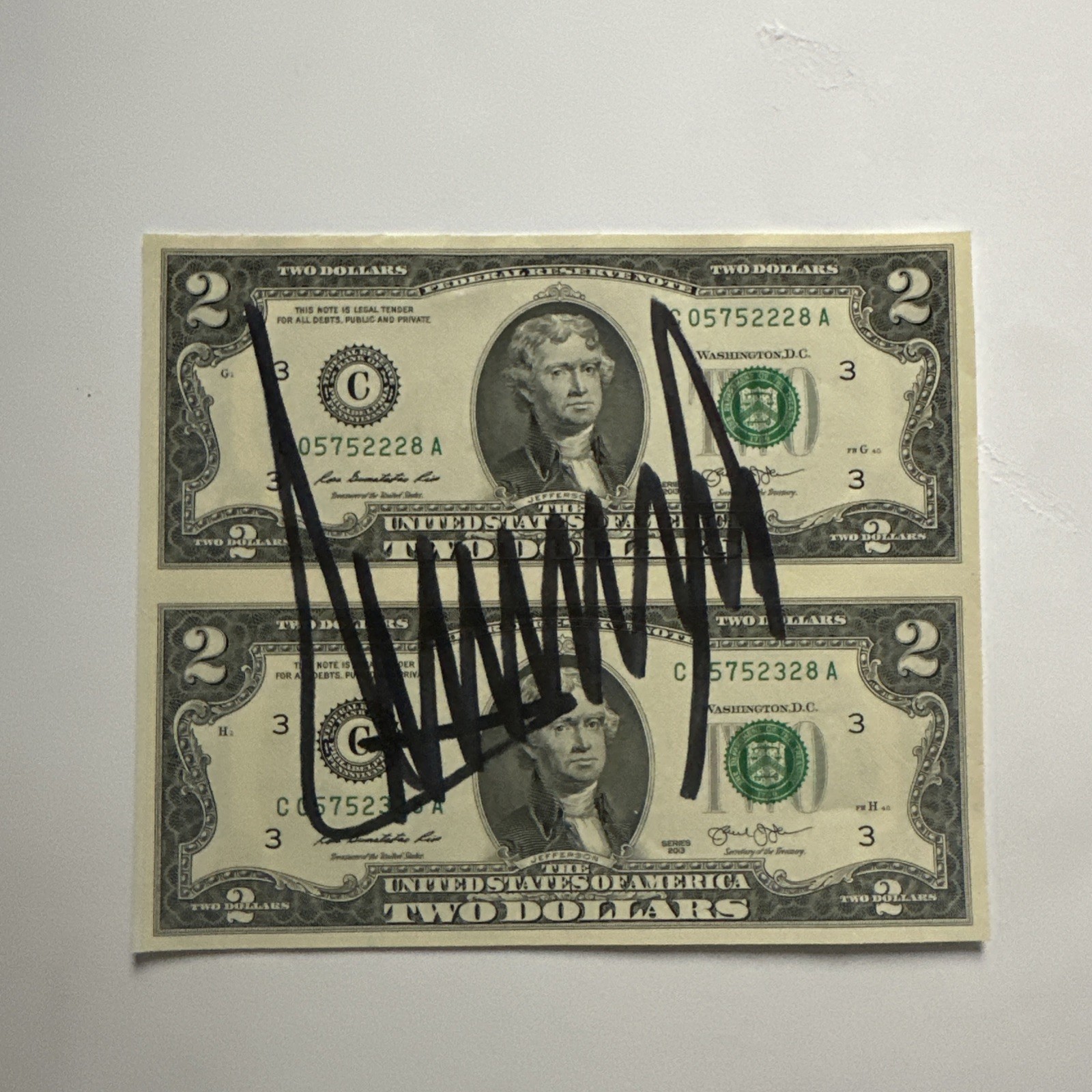 Donald Trump Signed Dual $2