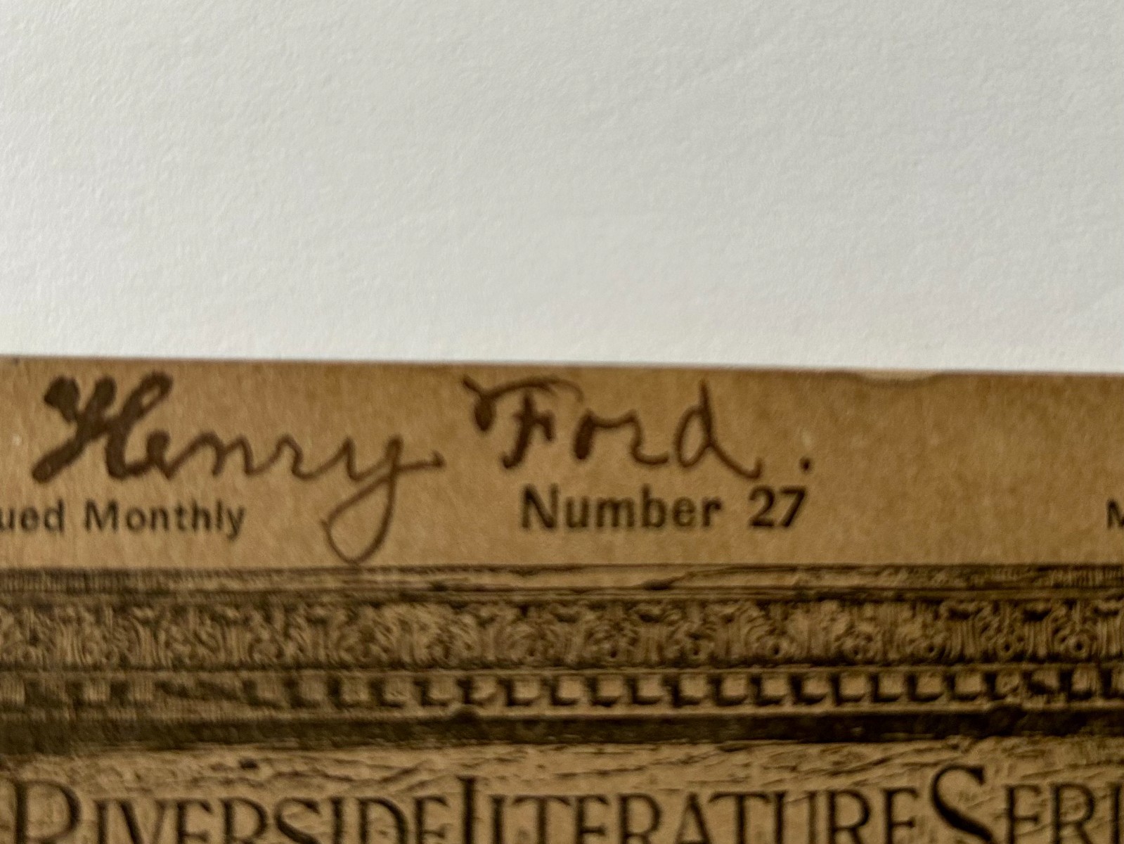 Henry Ford Autograph -strong signature  in black ink- Thoreau /Emerson book 1887