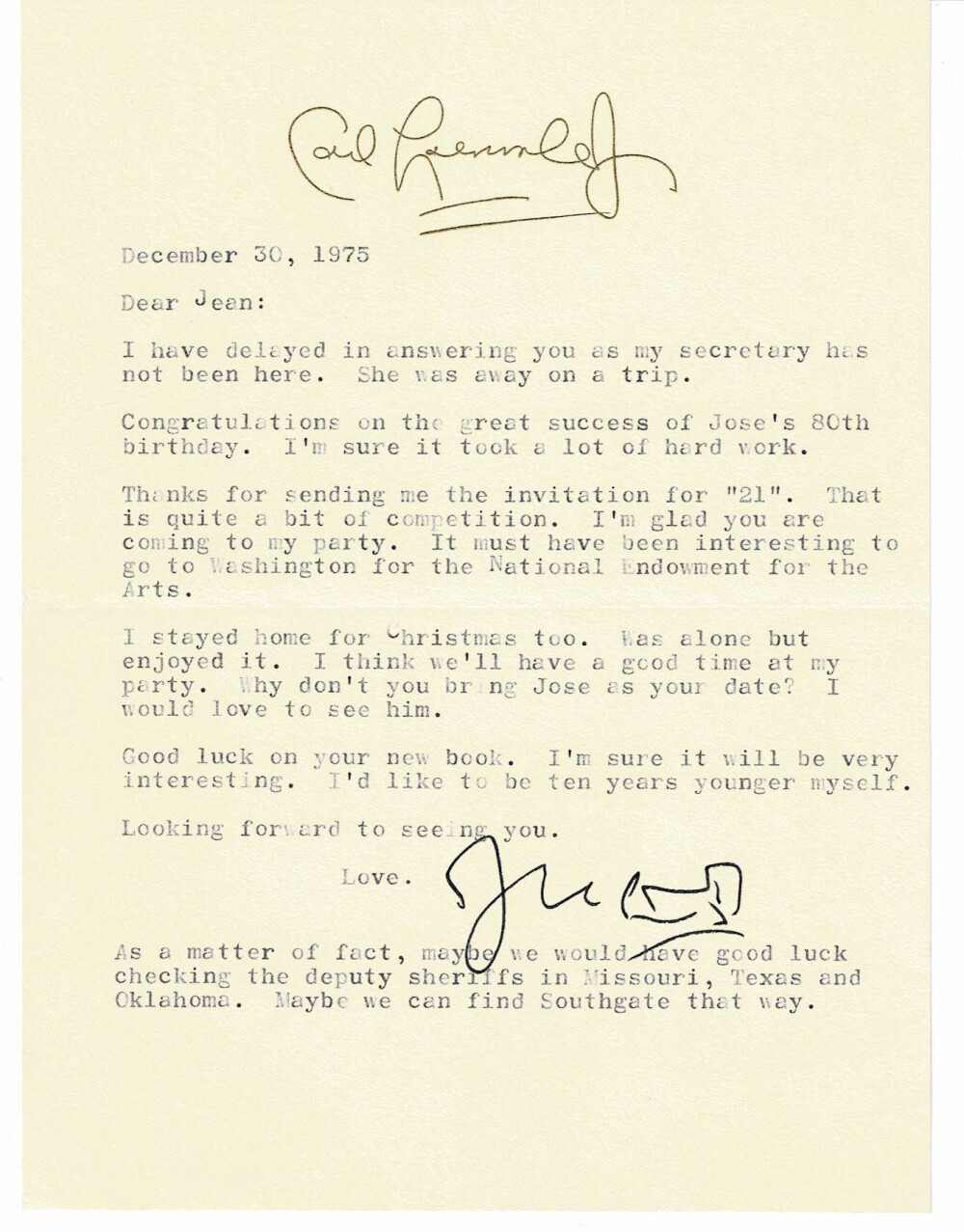 CARL LAEMMLE, JR. Dracula & Frankenstein 1975 SIGNED LETTER mentions Jose Iturbi