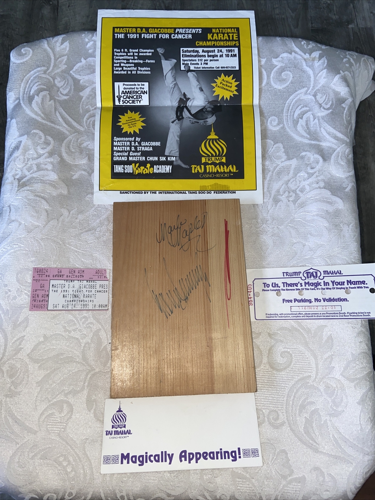 Donald Trump and Marla Maples Autographed Wood Block Trump Taj Mahal Event  $399