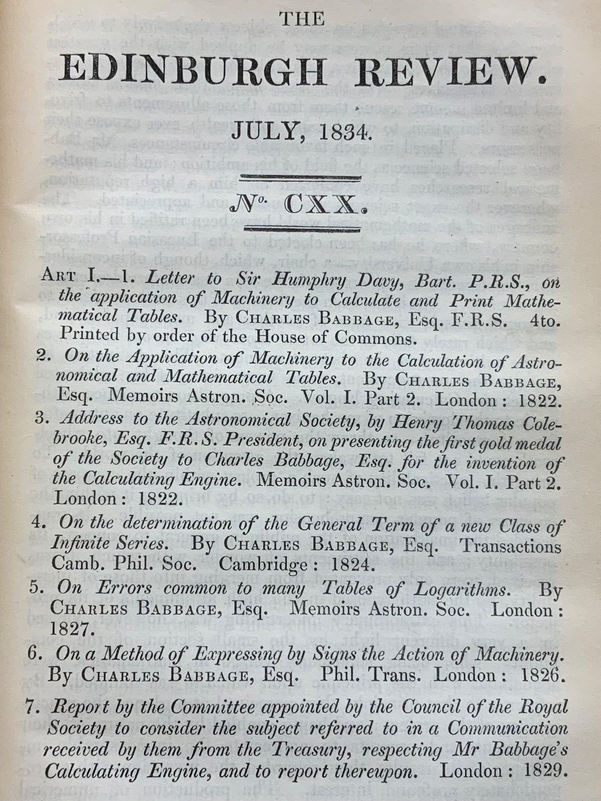 1834 Edinburgh Review Vol 59 Charles Babbage Calculating Machine 1st COMPUTER!