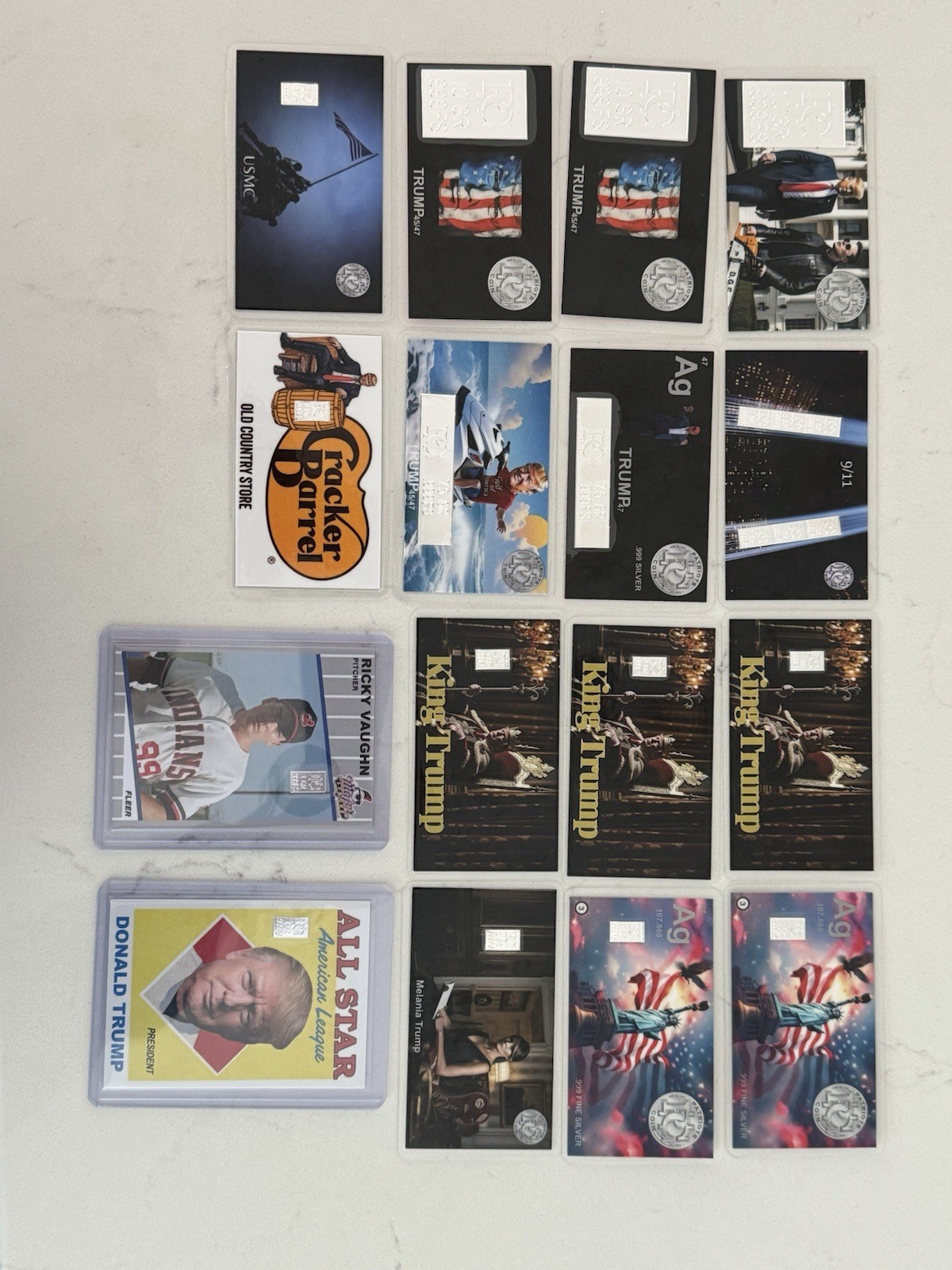 Donald Trump Trading Card Collection Of .999 Fine Silver (w/ Ricky Vaughn)
