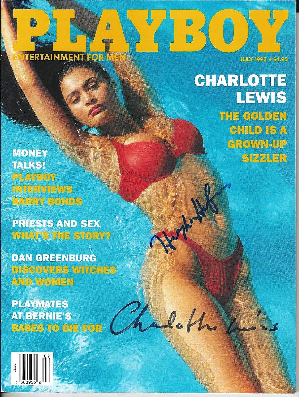 HUGH HEFNER & CHARLOTTE LEWIS HAND SIGNED FULL  PLAYBOY MAGAZINE JULY 1993 COA