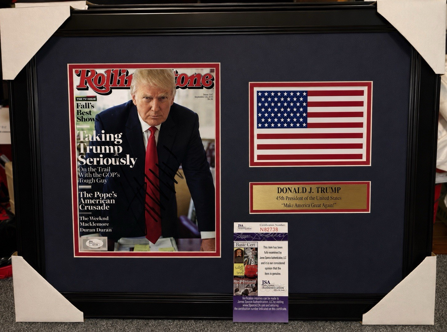 Donald J. Trump Signed Rolling Stone Cover Framed Display w/ JSA COA