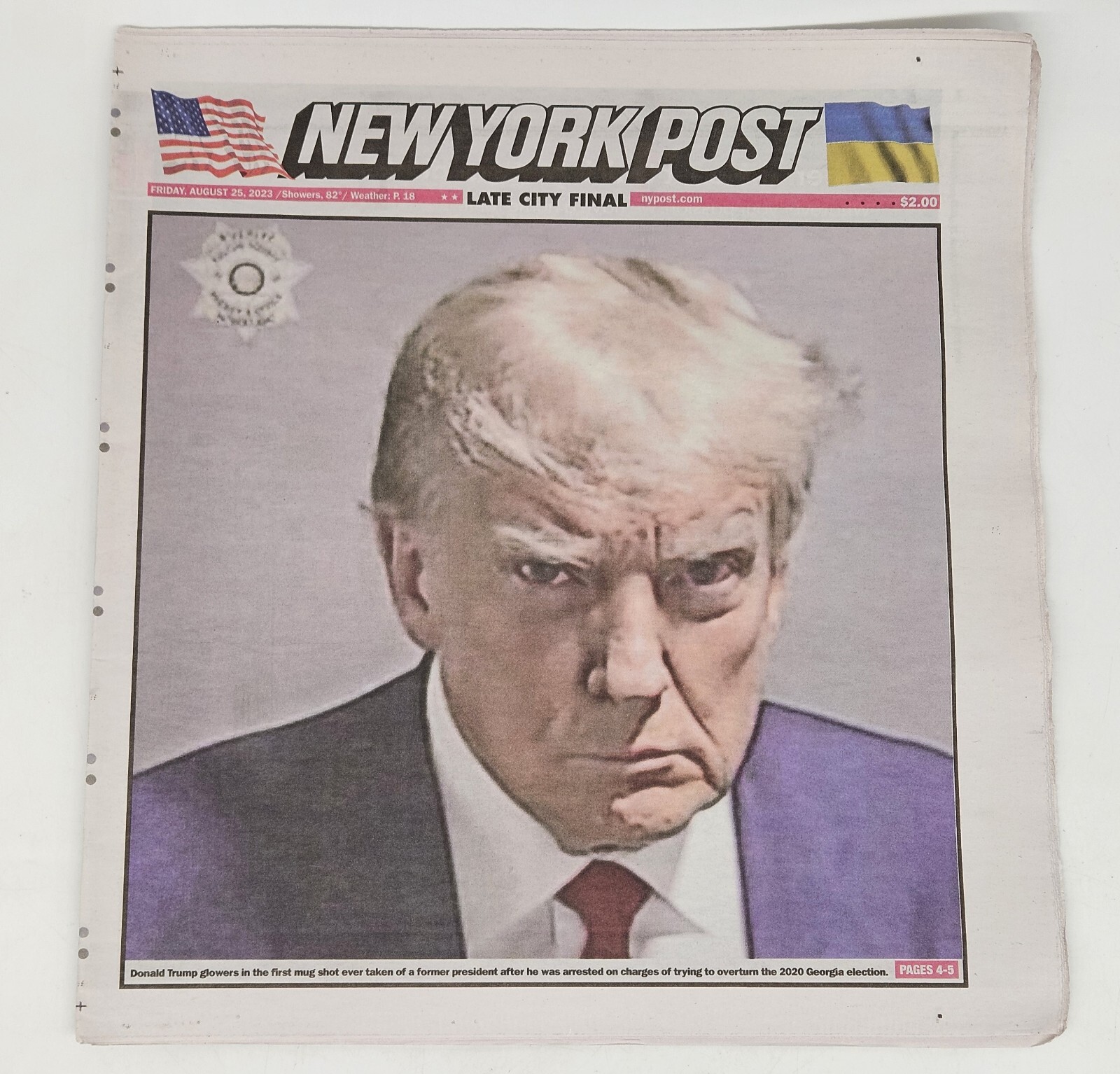 Donald Trump Mugshot New York Post Newspaper 8/25/23 Full Paper New Ships Flat