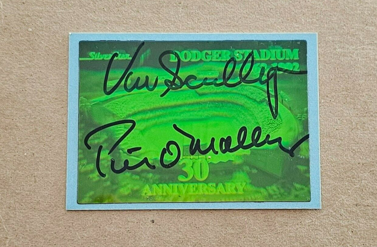 Vin Scully  Autograph Peter O'Malley Dodger Stadium Ball Park 1992 Hologram Card