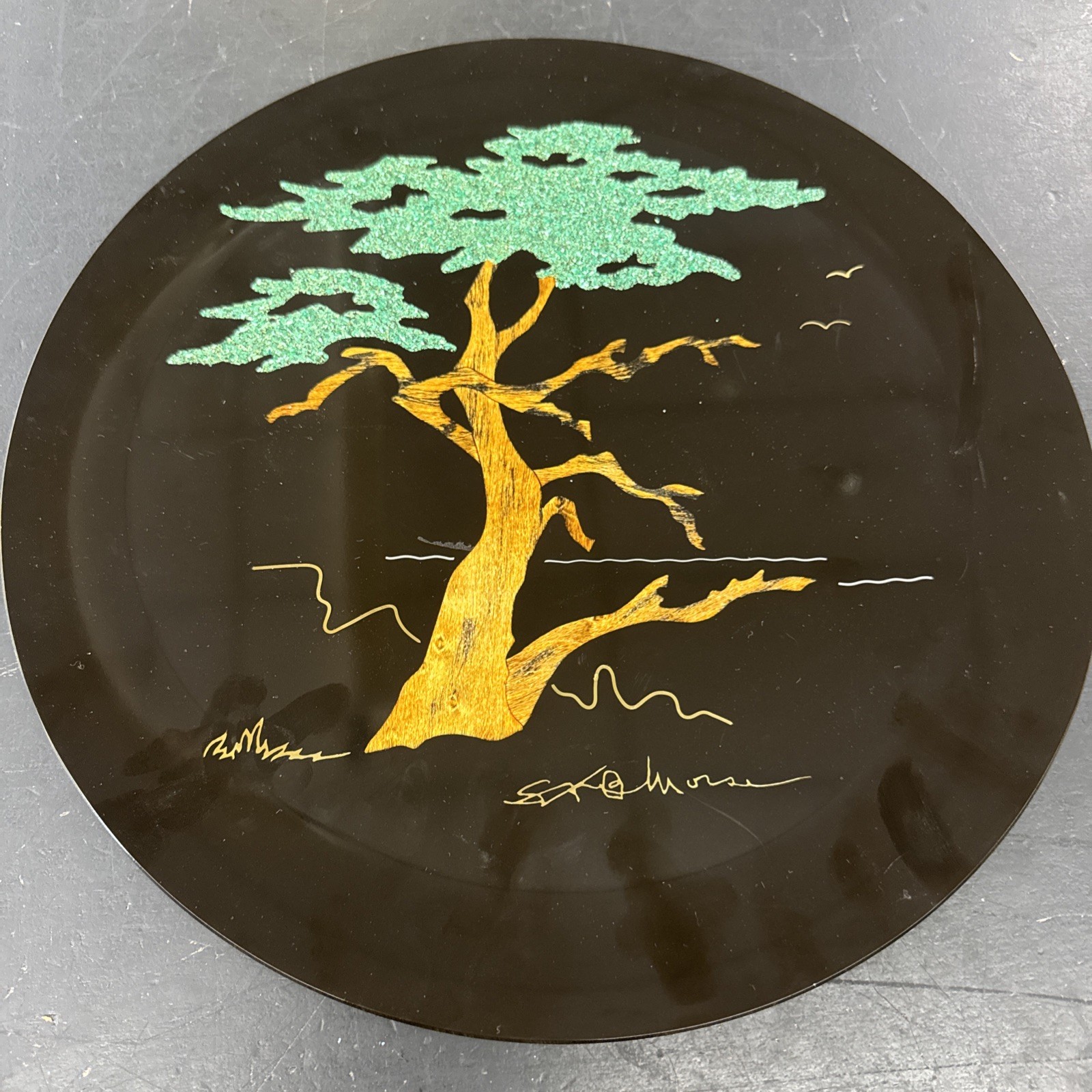 Rare VTG Couroc Of Monterey Tray Signed SFB Morse Cypress Tree, Inlaid, Wood (K)