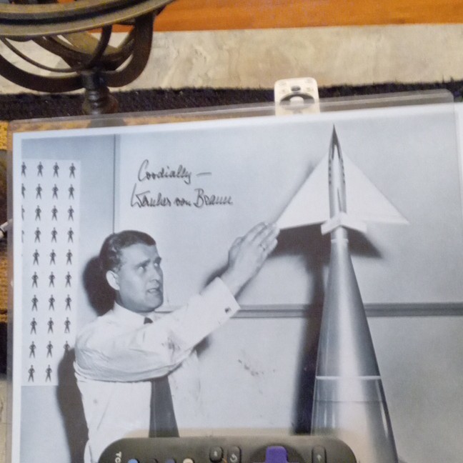 Wernher von Braun Signed Space Photo w/ Rocket Inscription Original