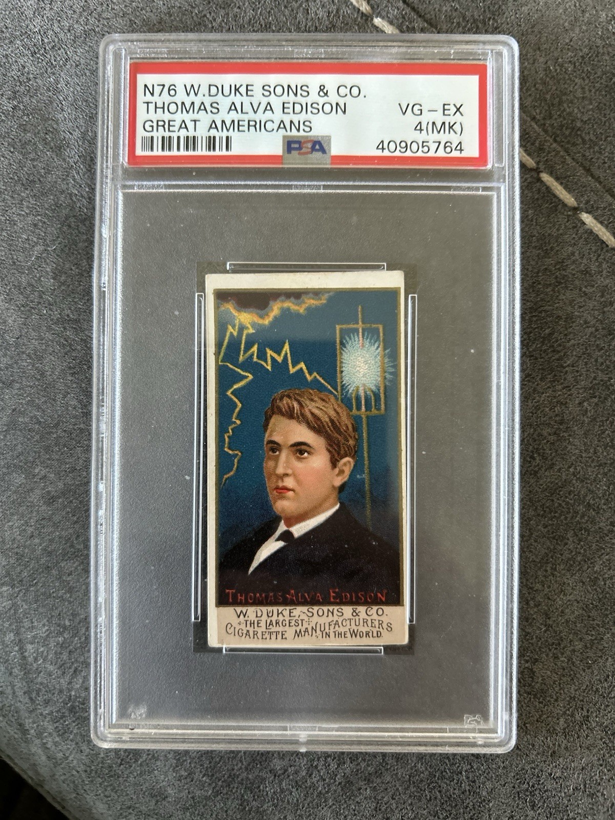 1888 N76 W. Duke Sons & Co Great Americans Thomas Alva Edison PSA 4, Rare/Sharp
