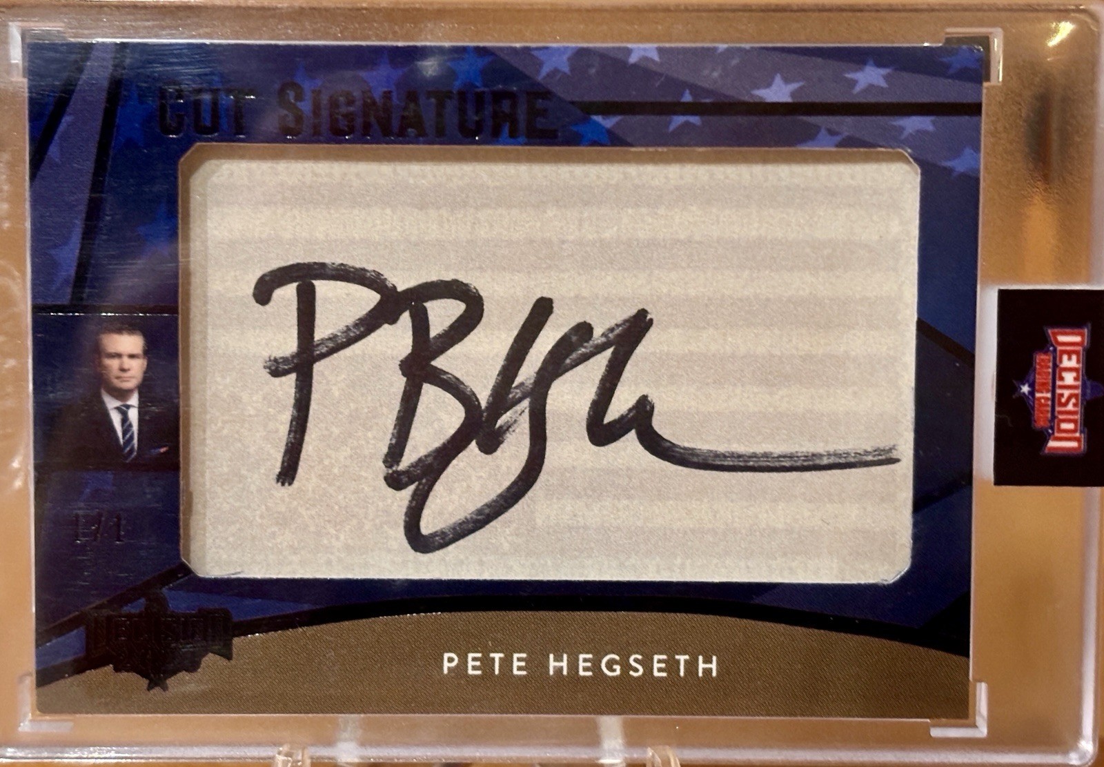 PETE HEGSETH 1/1 Stamp Sealed Cut Auto Secretary Of Defense Trump Decision 2025