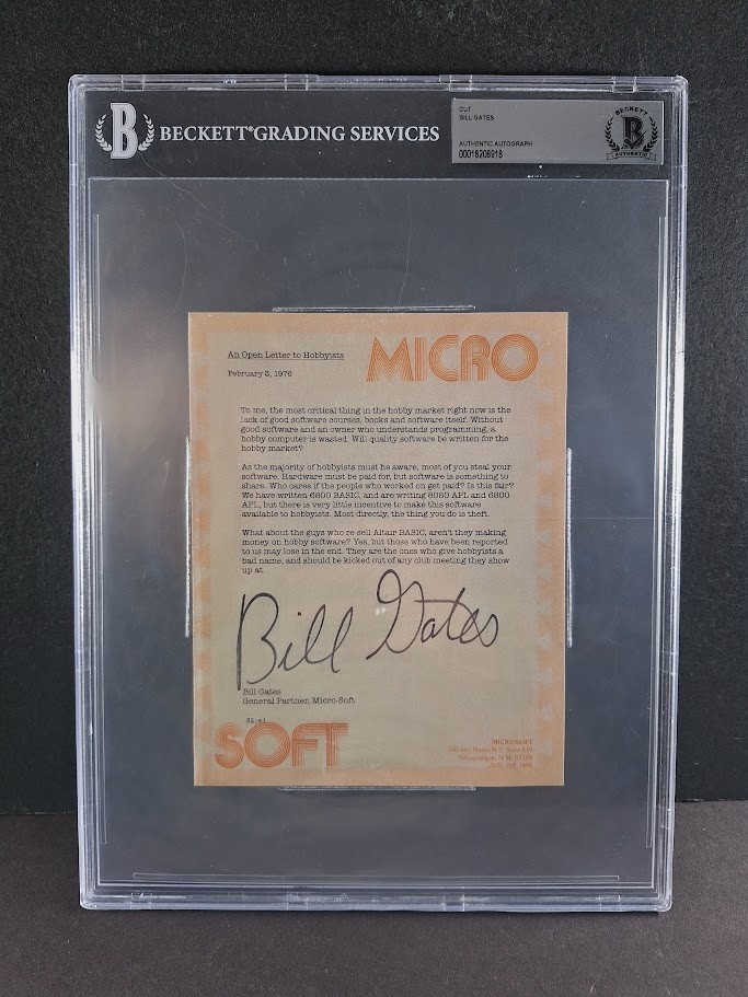 1973 Bill Gates "An Open Letter To Hobbyists" Hard Signed Signatures BGS AUTH