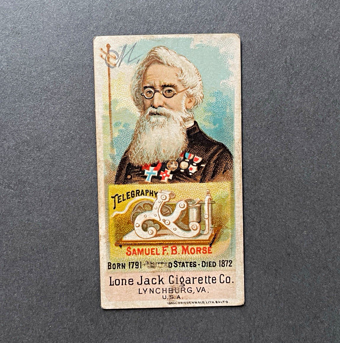 Lone Jack Cigarette Co. Tobacco Card - Samuel F.B. Morse, Telegraphy