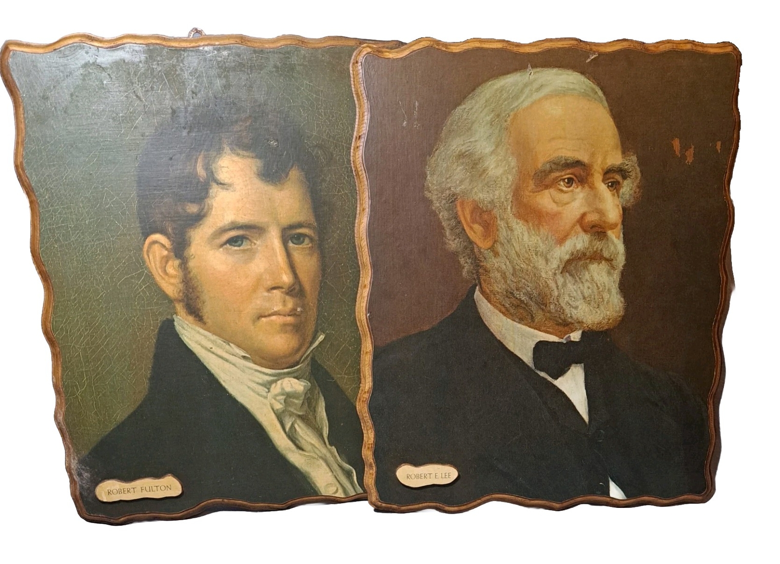 Robert Fulton & Robert E Lee Original Artwork 1975 Signed Aged READ Wooden