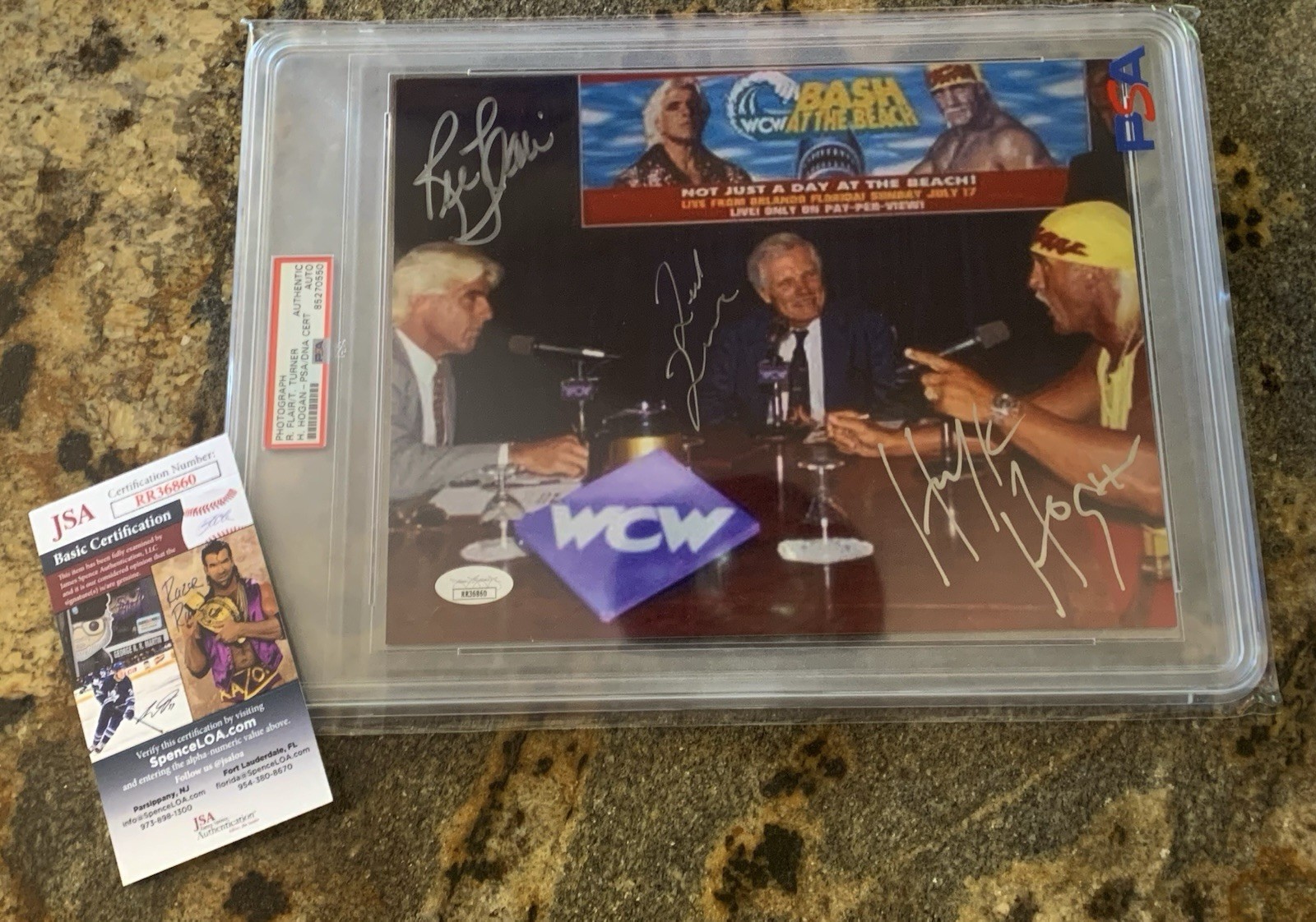 HULK HOGAN, TED TURNER & RIC FLAIR Signed WCW 8x10 Photo w/JSA Authentication