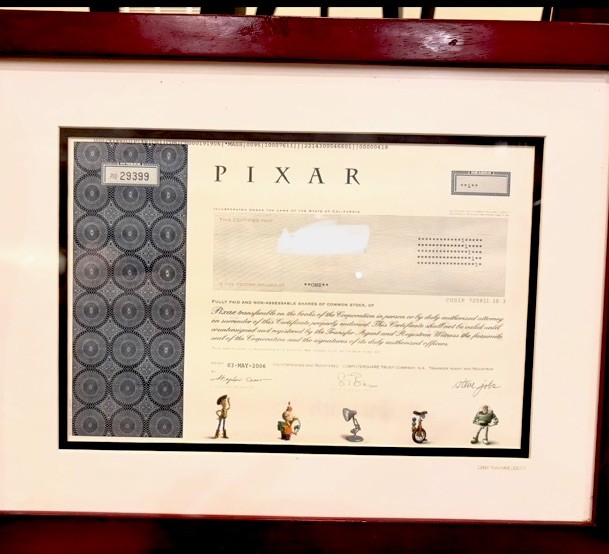 Pixar Stock Certificate Steve Jobs Signed 2006 OneShare COA Included Framed
