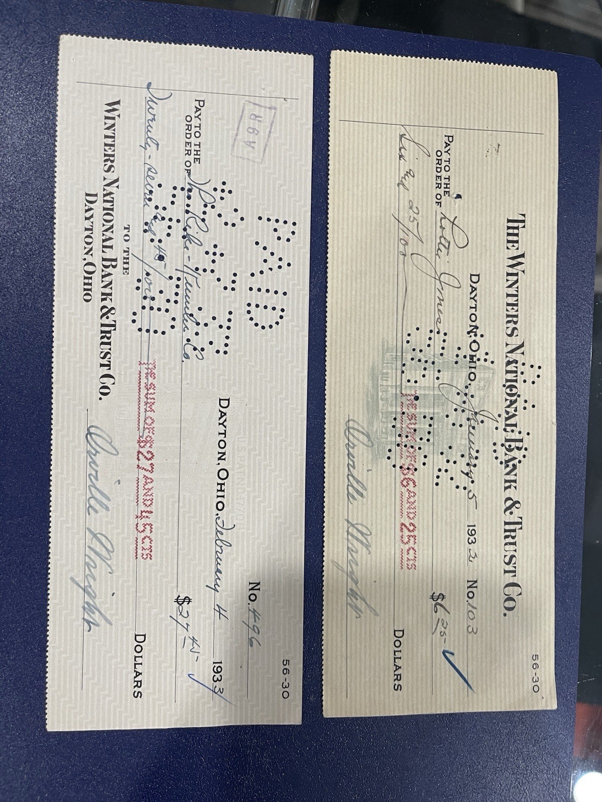 Orville Wright Signed Checks Beckett Certified 1932, 1933 Beautiful Signature!