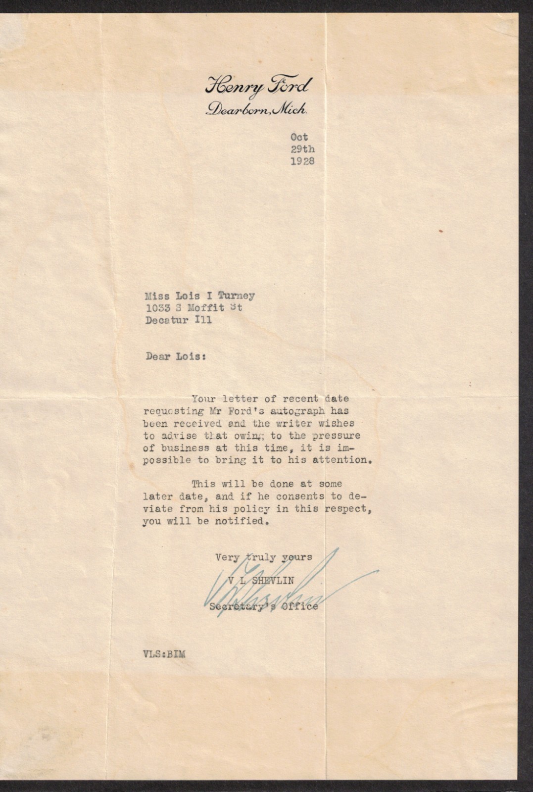 Henry Ford American Business Magnate Original Signed Autograph Letter Dated 1928