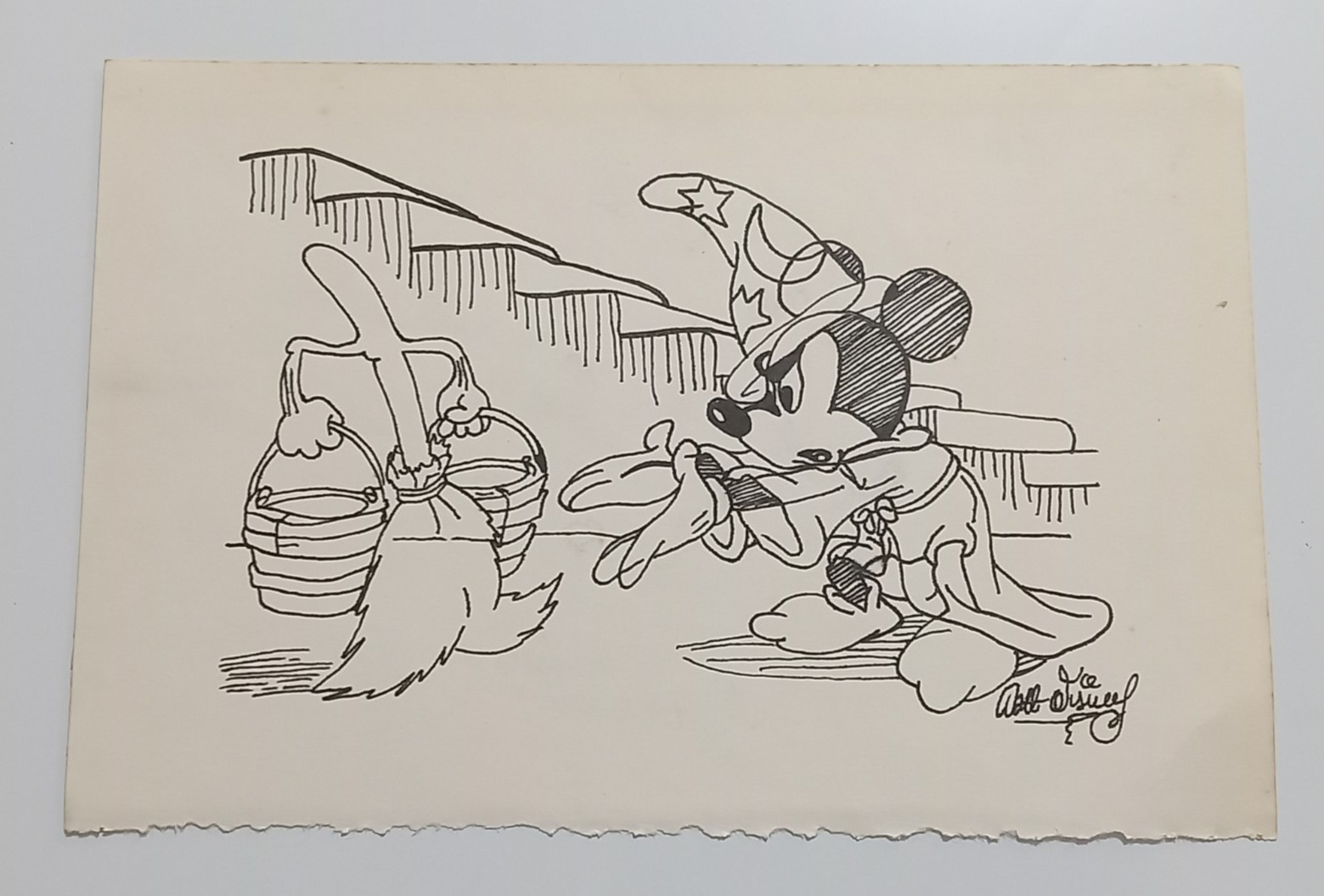Walt Disney Drawing on paper (Handmade) signed and stamped mixed media.