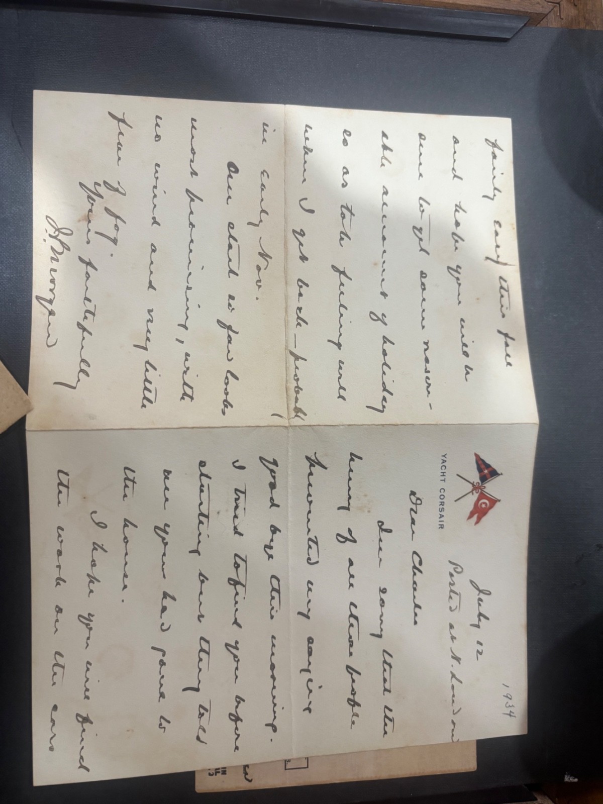 JP Morgan hand written letter from the Corsair Yacht