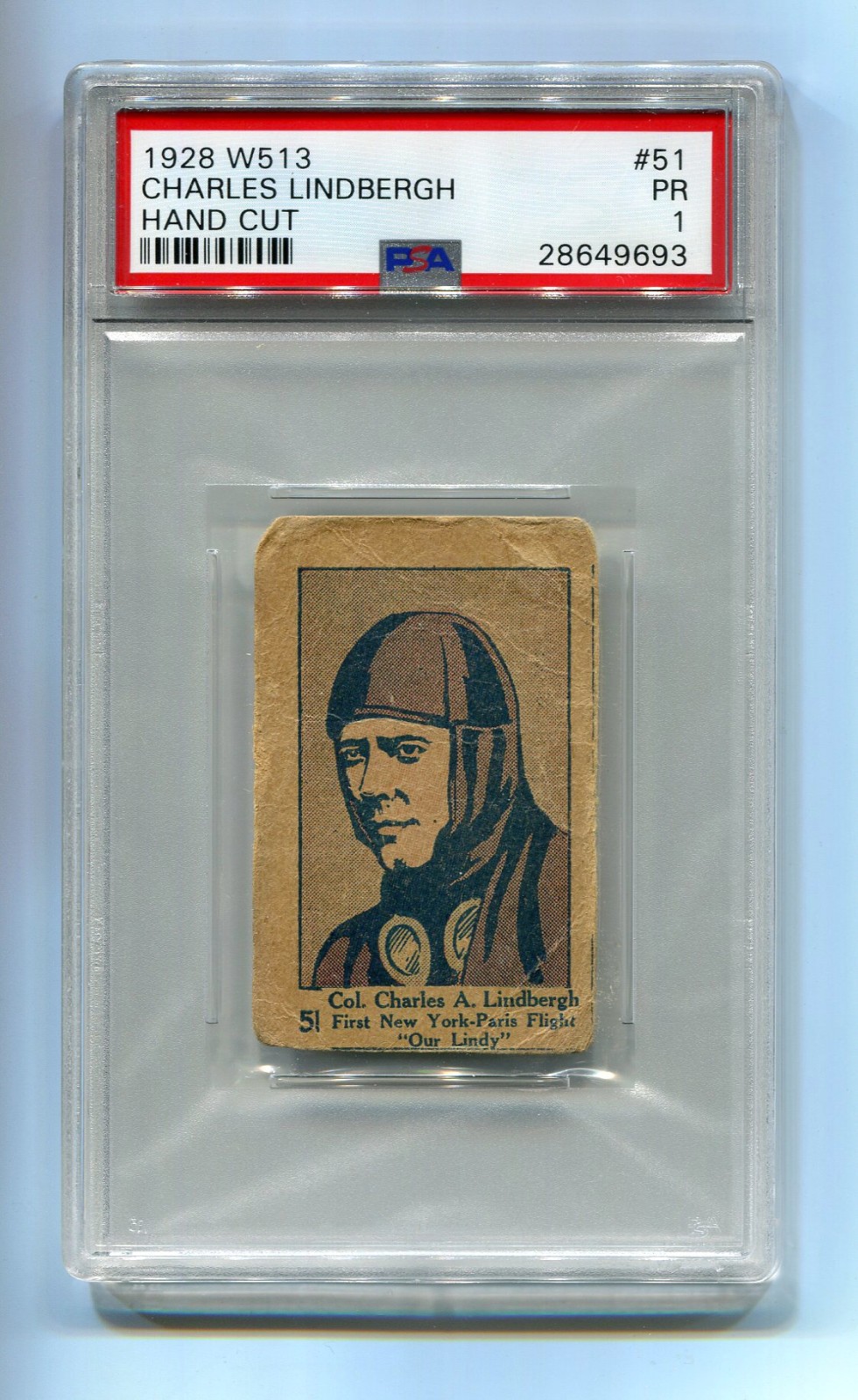 1928 W513 Strip Card 51 Charles Lindbergh PSA 1 Spirit of St. Louis Pop 1 6highr