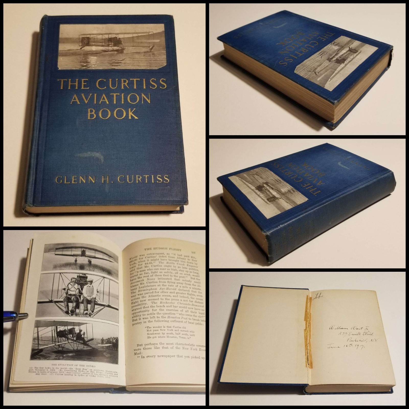1912 The Curtiss Aviation Book Glenn Curtiss, Signed by Curtiss Engineer Wm Wait