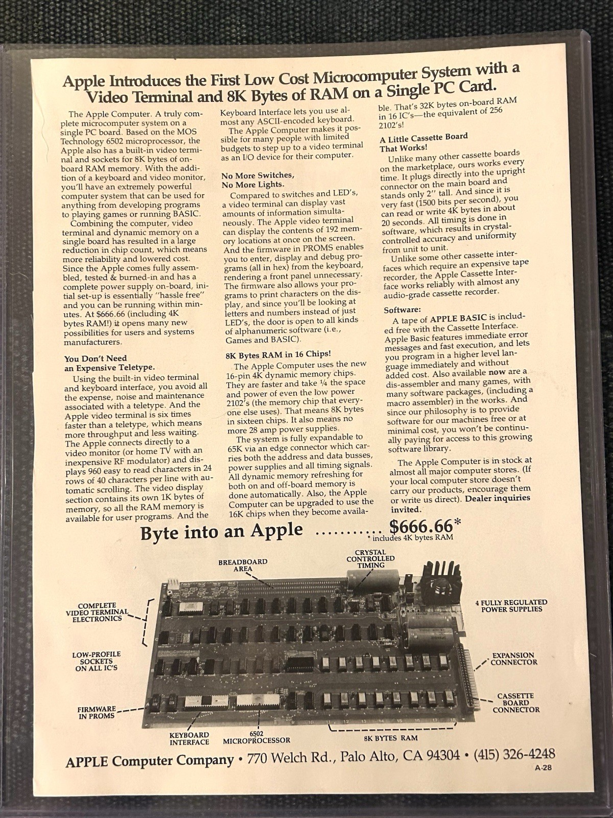 Apple 1 Computer Advertisement, Very Rare 1976 Authentic magazine Ad  Steve Jobs