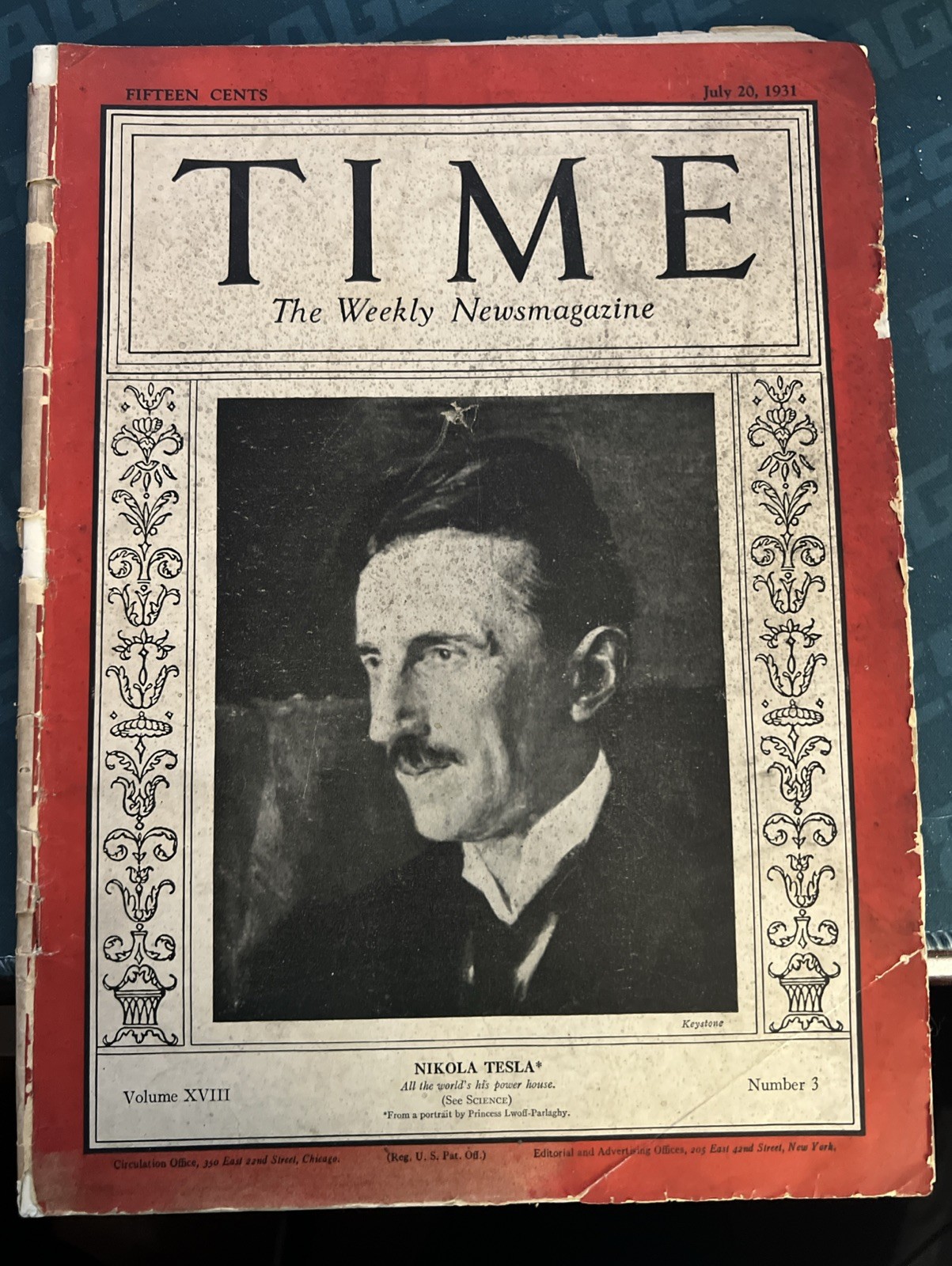Time Magazine Nikola Tesla Electricity Inventor Coil July 1931 RARE