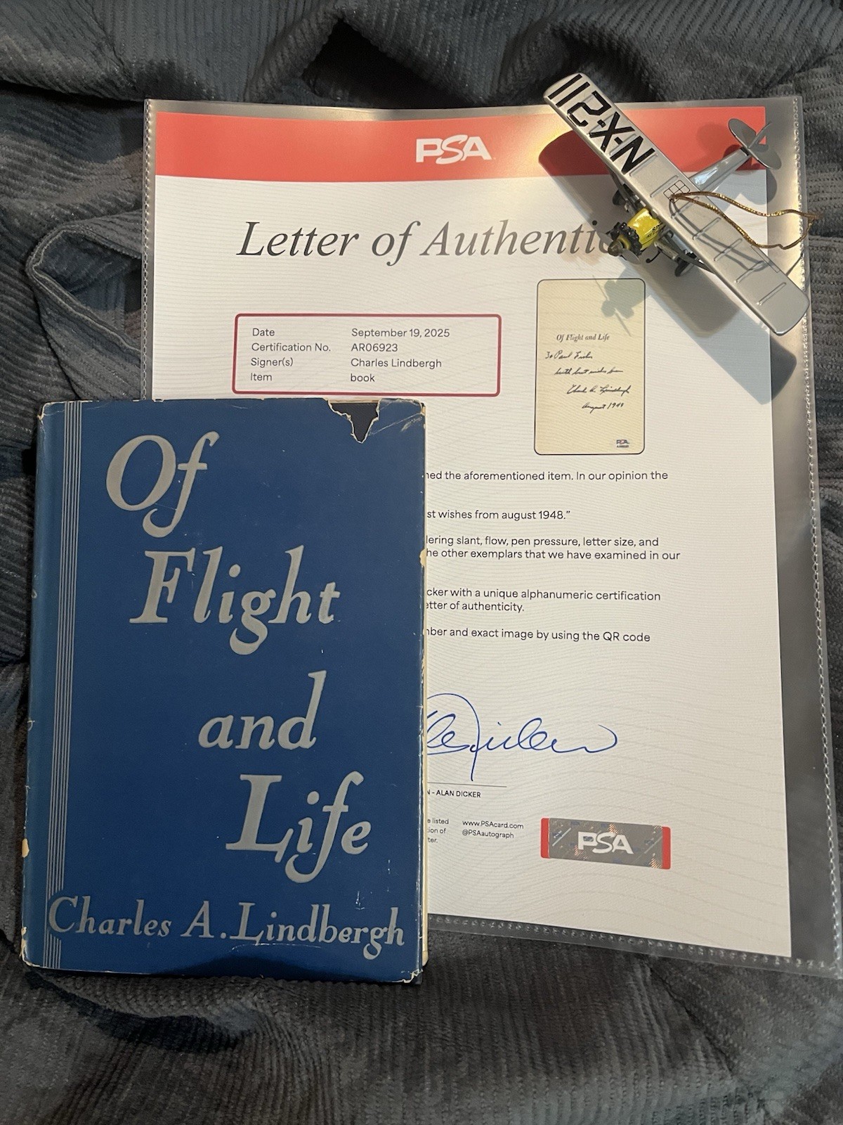 CHARLES LINDBERGH signed PSA FIRST EDITION Of Flight and Life Autographed book!