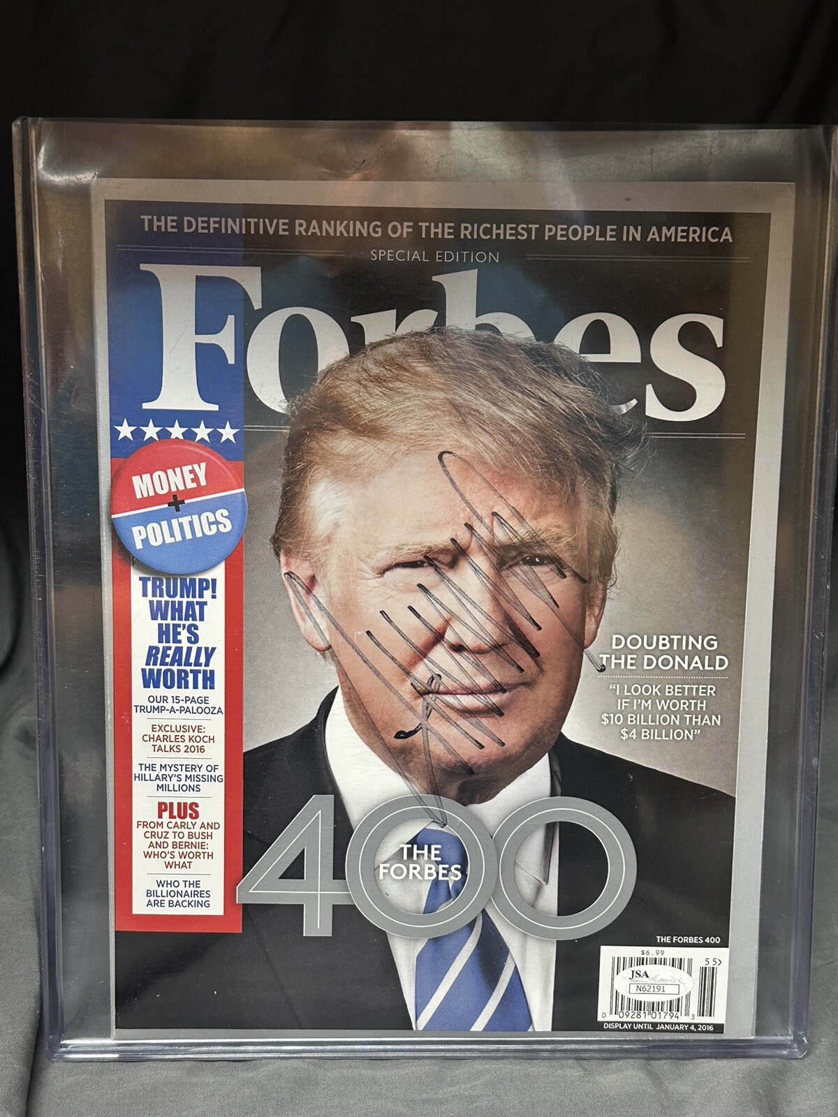 President Donald Trump Signed 2016 Forbes Magazine Signed JSA Cert Fight! Fight!