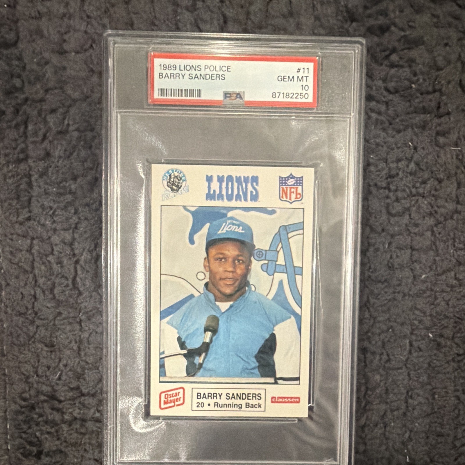 1989 Oscar Mayer Detroit Lions Police Barry Sanders #11 Rookie PSA Graded