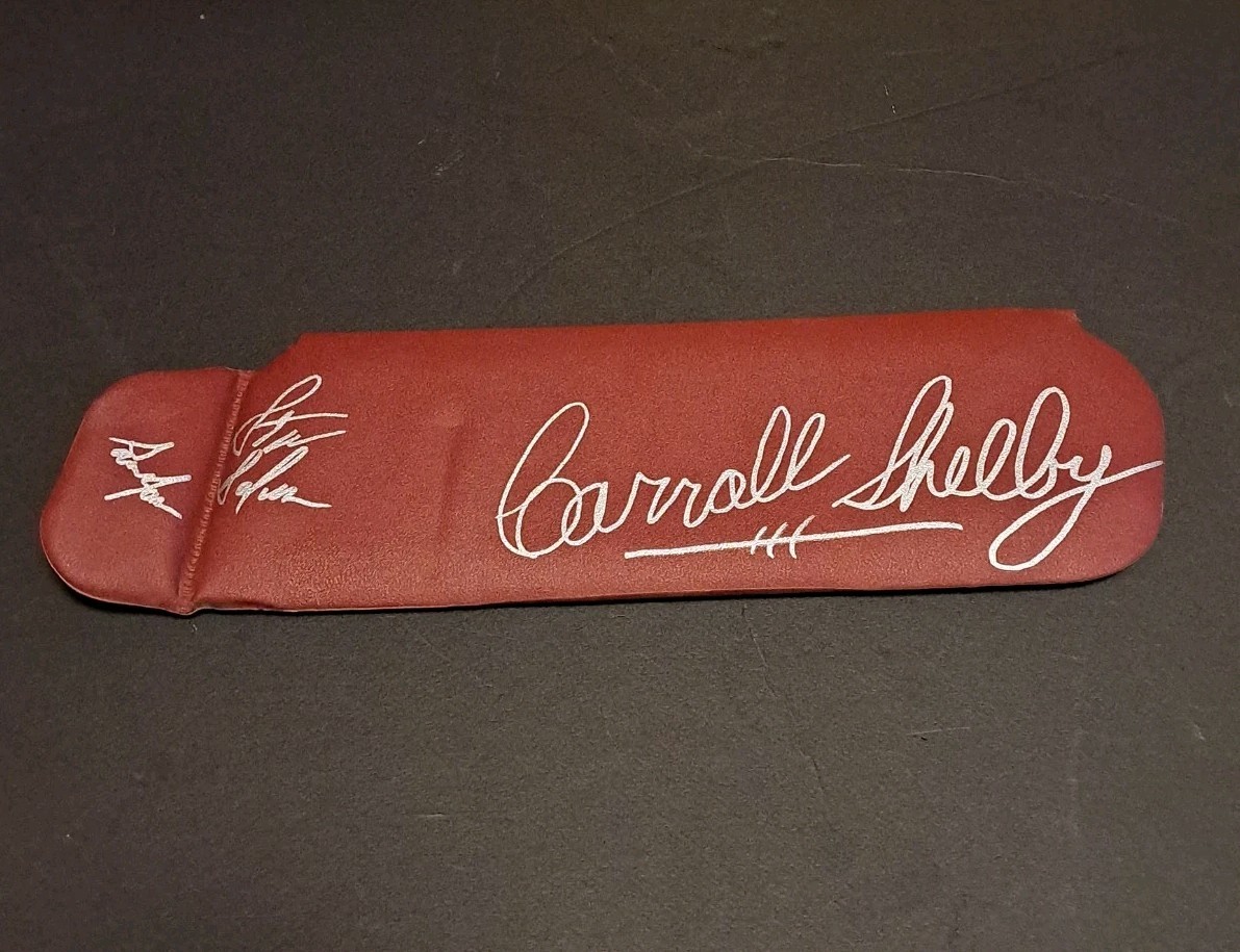 CARROLL SHELBY, Parnelli Jones & Steve Saleen SIGNED 1984 Ford Mustang Sunvisor