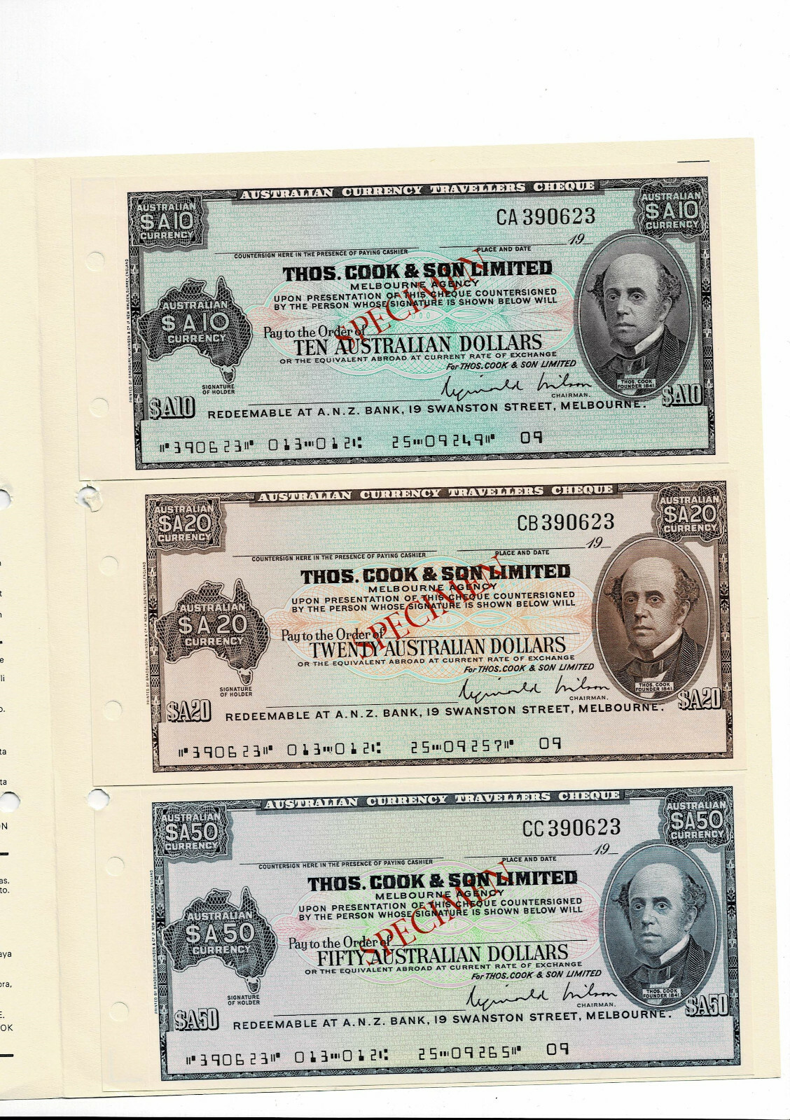 Vintage Australian Dollar Brochure Specimen Travellers cheque Thomas Cook 1970