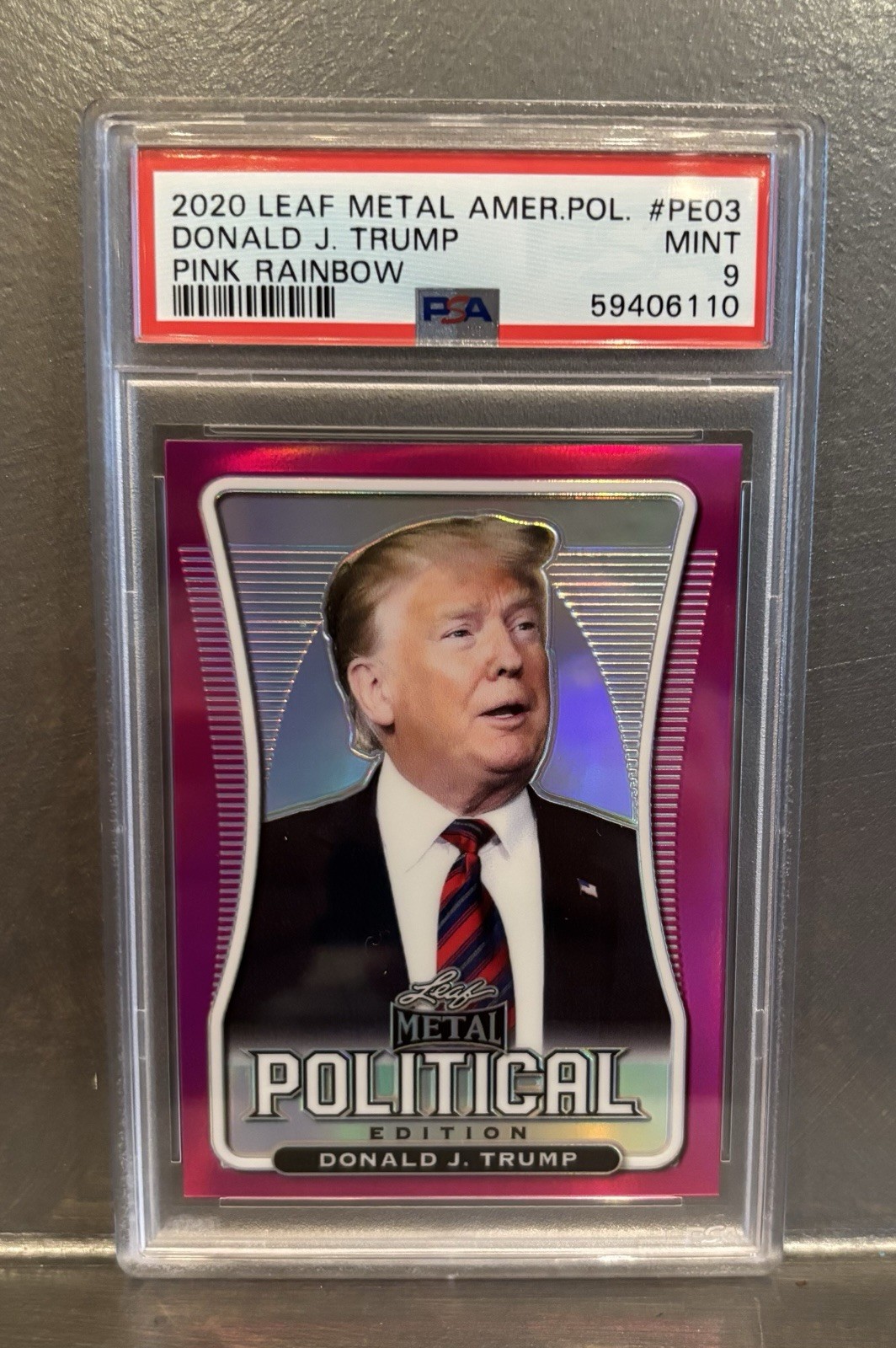 2020 Leaf Donald Trump /15 Pink Rainbow PSA 9