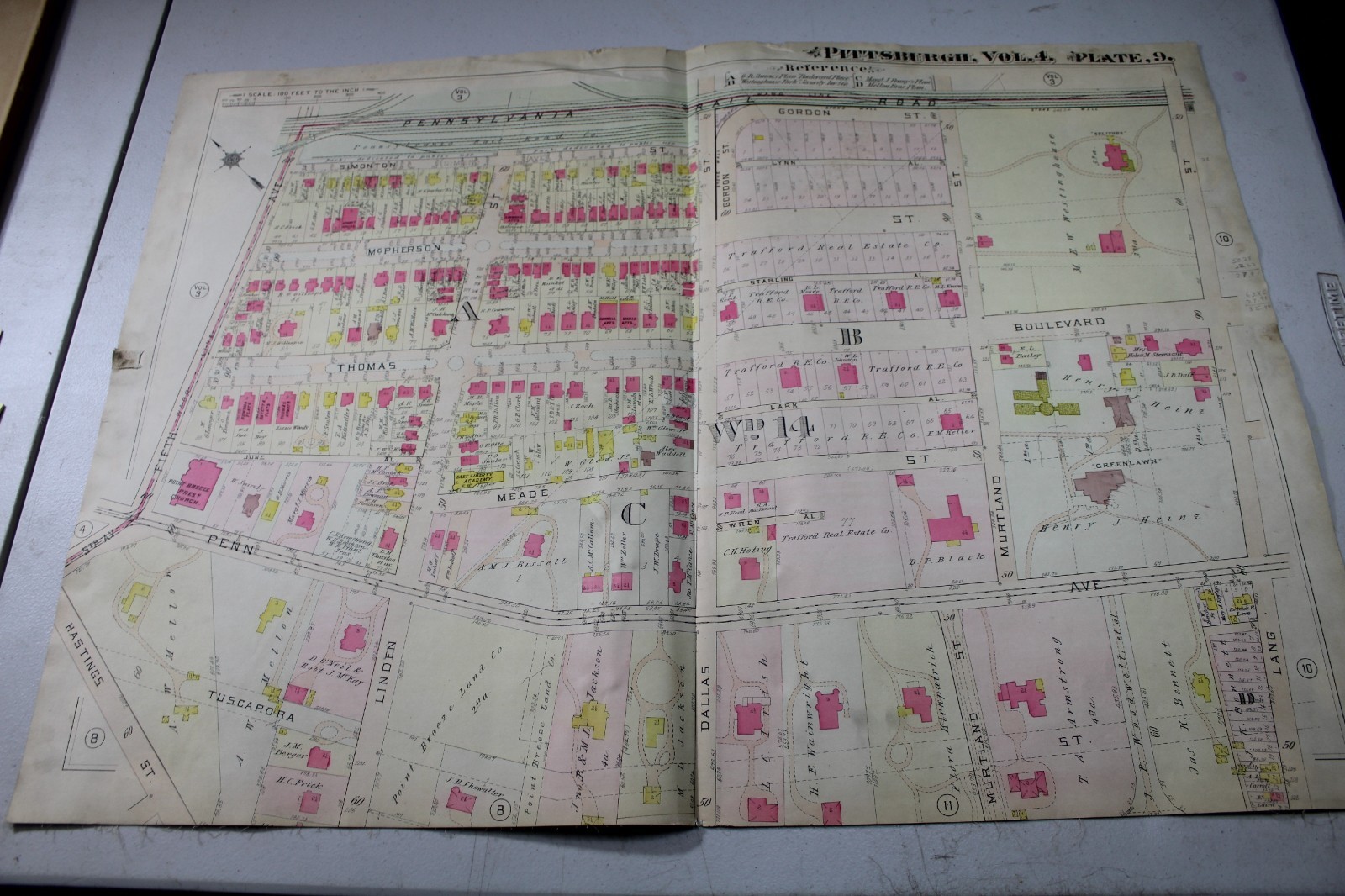 1911 PITTSBURGH PA Plat Book Map #9 AREA nr PENN & DALLAS AVE ~ HJ HEINZ mansion
