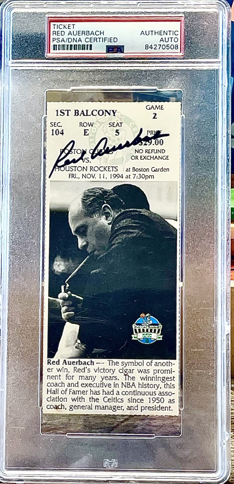 Game 2 RED AUERBACH signed BOSTON CELTICS 11/11/94 TICKET Boston Garden PSA
