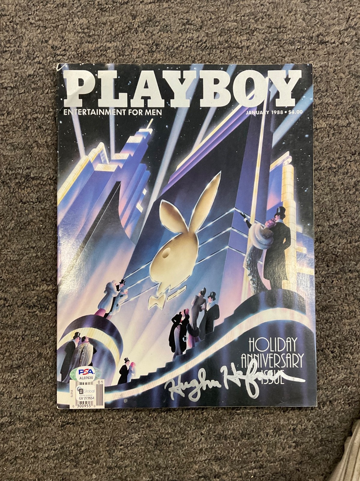 HUGH HEFNER  SIGNED PLAYBOY JAN 1988 KIM CONRAD  CENTERFOLD GAI  PSA  AL07630