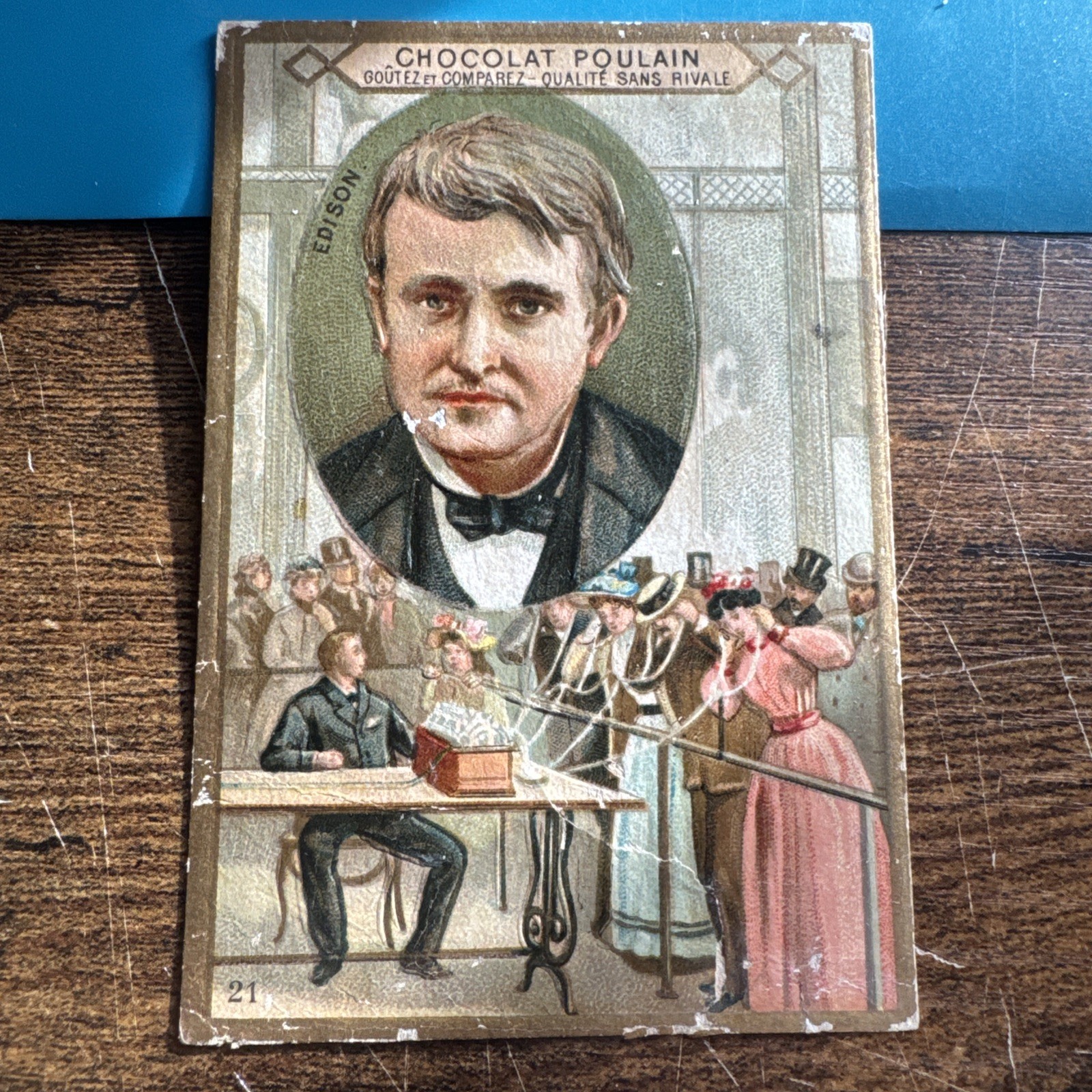Rare Embossed THOMAS EDISON POULAIN #21 Chocolat Trading Card French