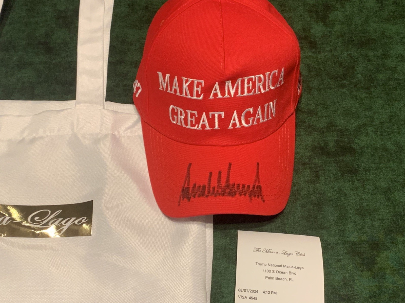 Donald Trump Signed Make America Great Again Hat with Mar-a-Lago Bag & Receipt