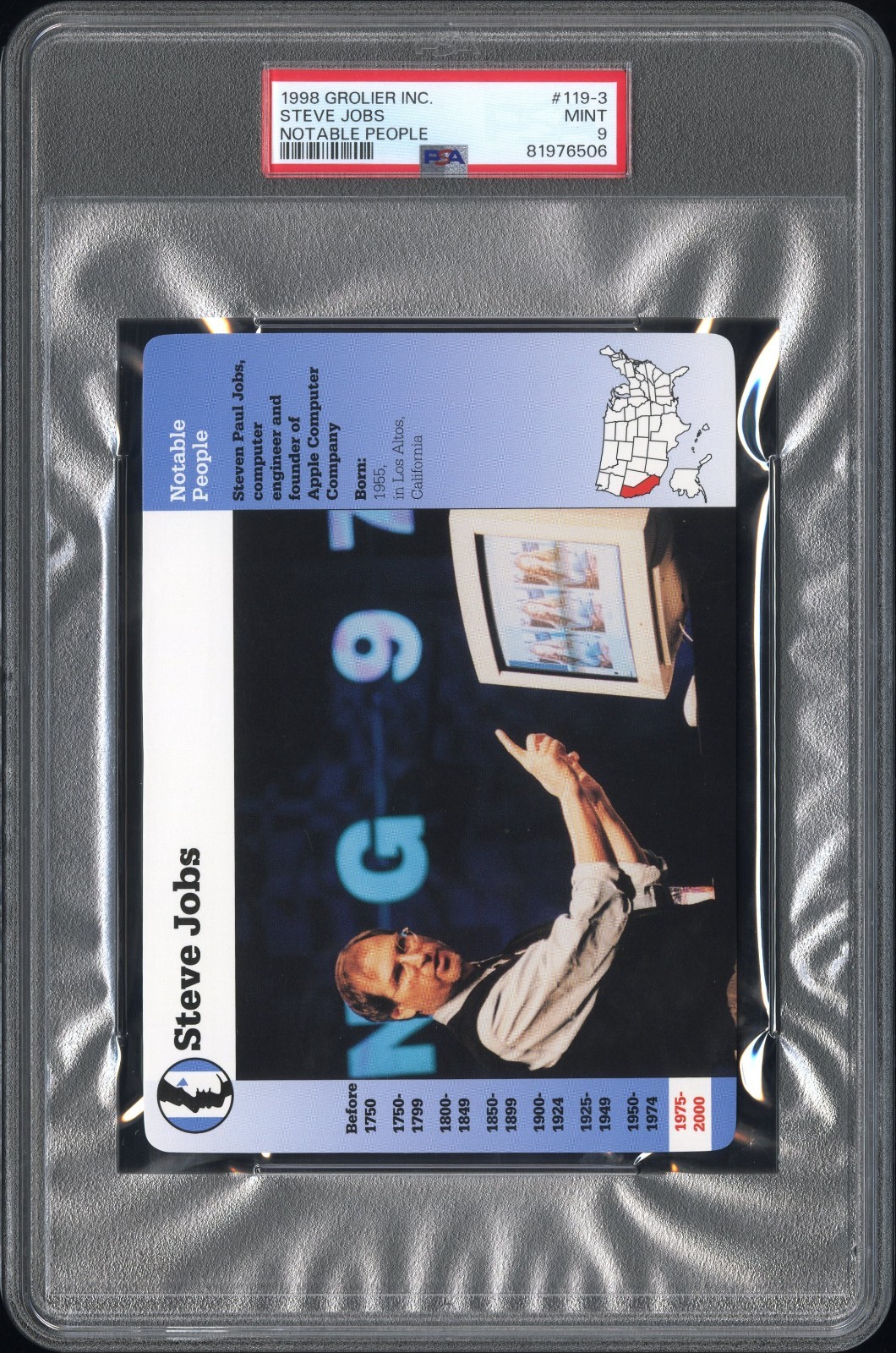 1998 Grolier Inc. #119-3 Steve Jobs Notable People Apple PSA 9 Mint Very Low POP