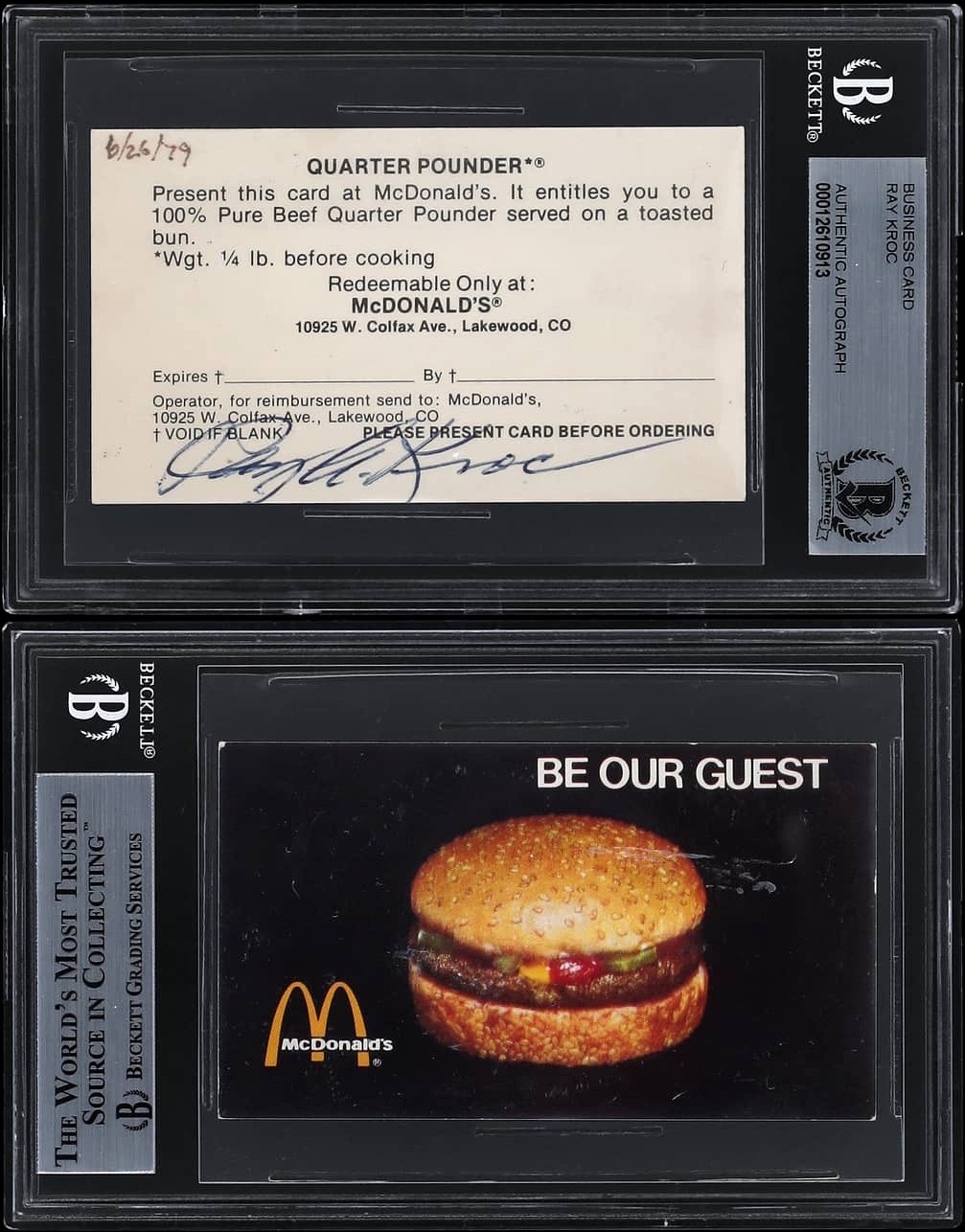 Ray Kroc Signed McDonald's Original Business Card (BGS) Beckett