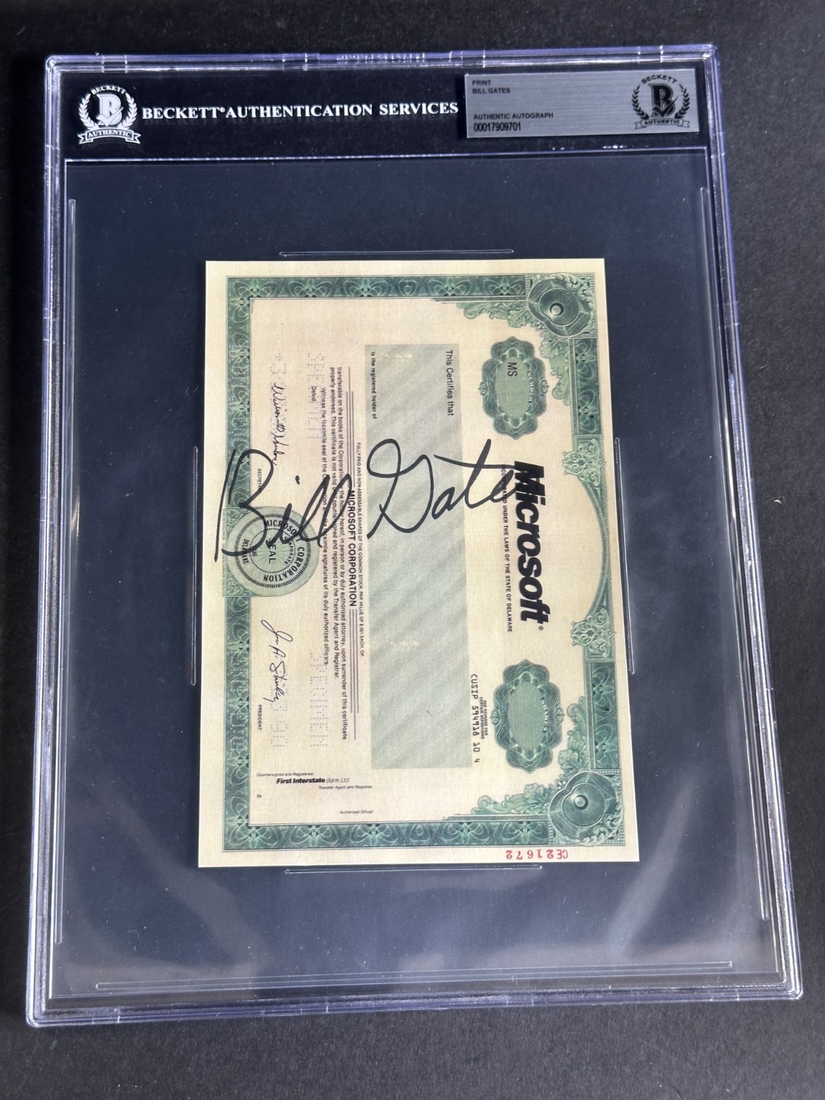 Bill Gates Signed Microsoft Stock Certificate Print BGS BAS Beckett AUTO