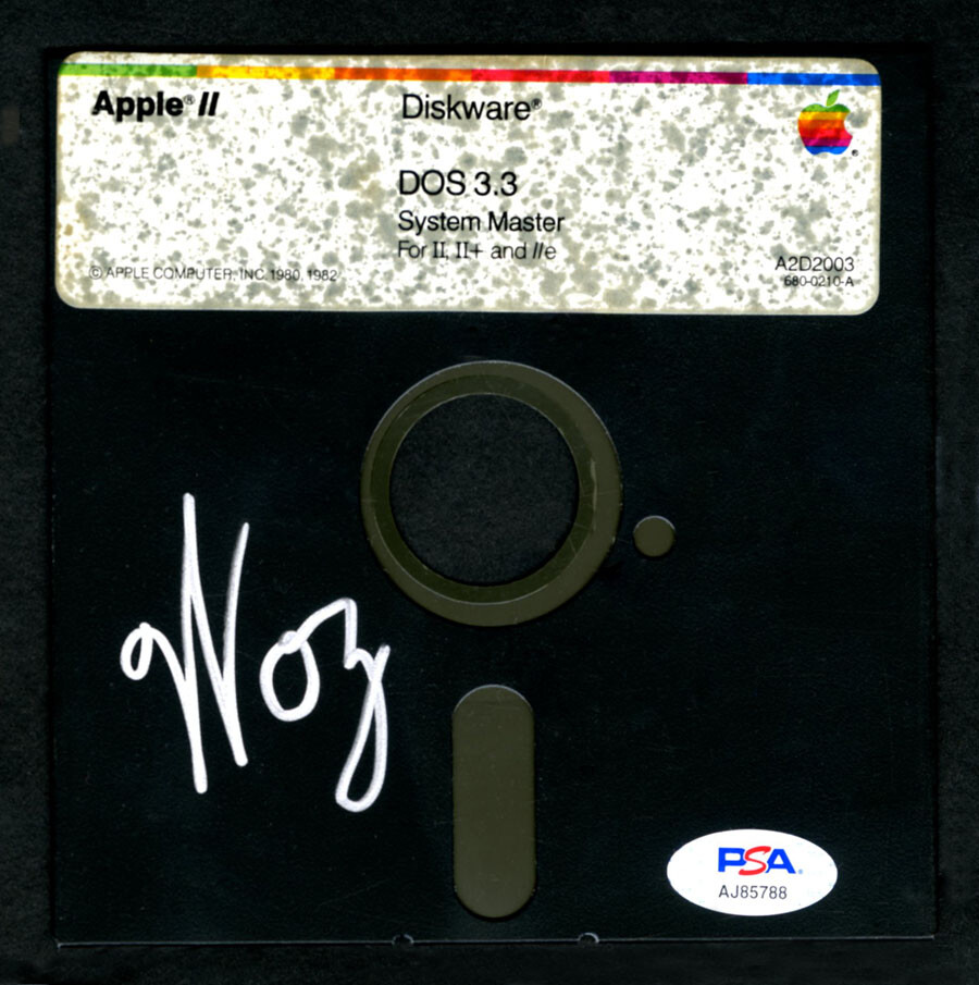 Steve Woz Wozniak SIGNED 5.25" Floppy Disk Apple II Diskware DOS PSA AUTOGRAPHED