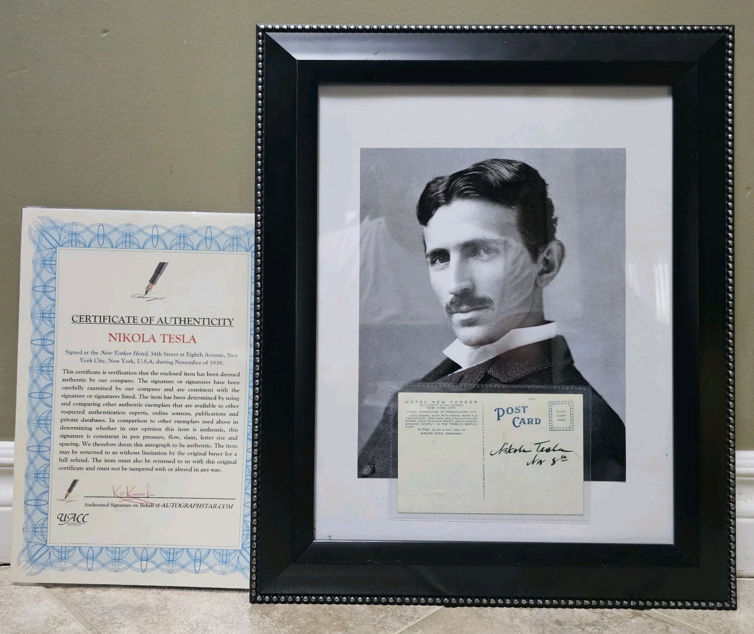 Nikola Tesla-Authentic Hand Dated And Signed Postcard -Autographed -Framed -COA