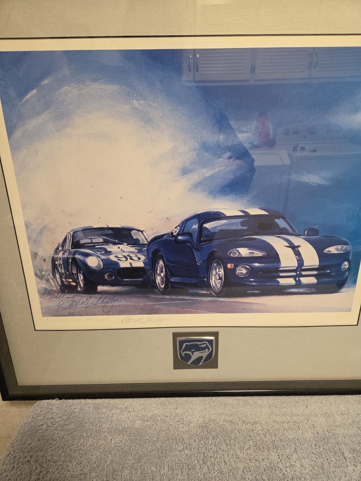 Carroll Shelby Signed Print Of Shelby Cobra & Dodge Viper By Bill Neale 217/350