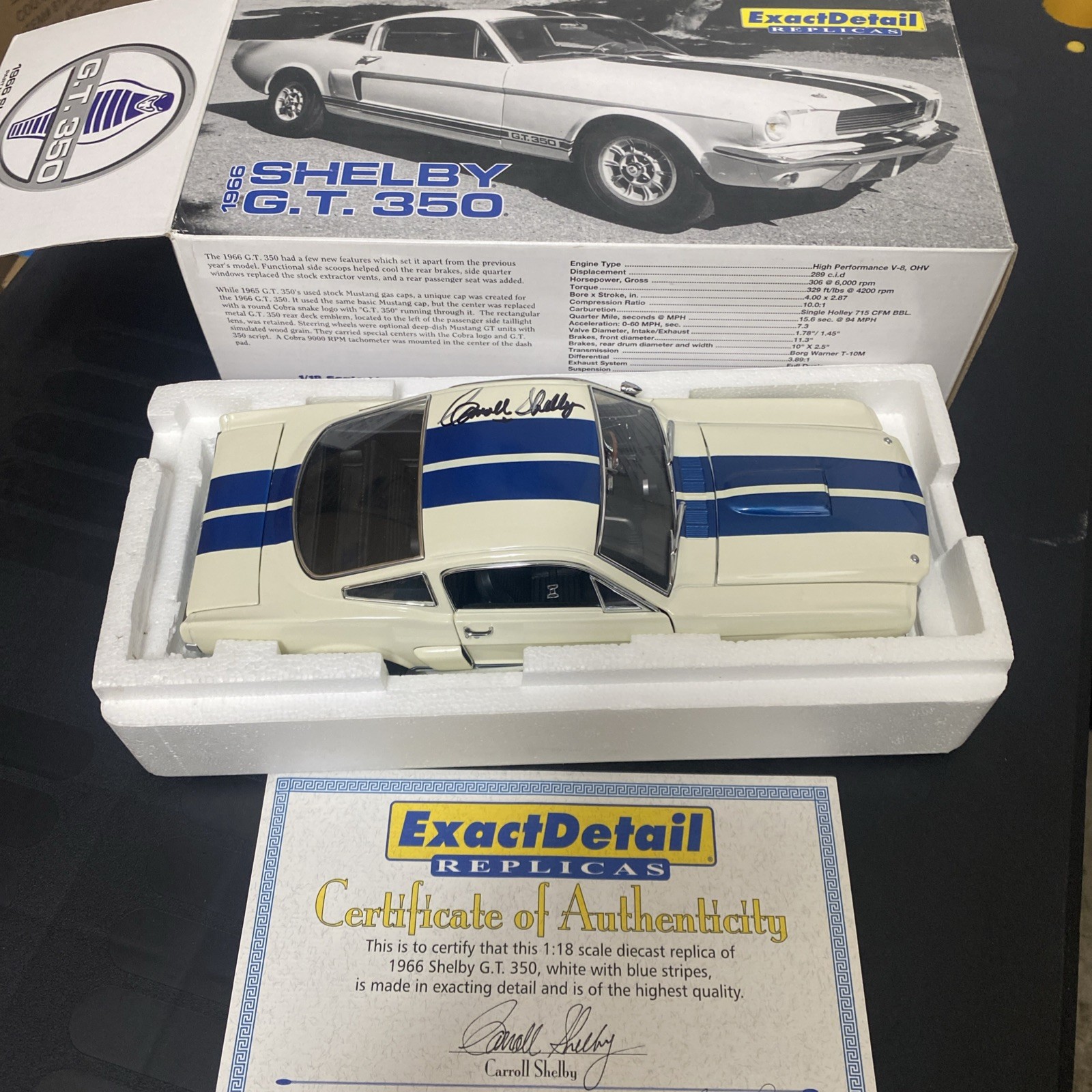 EXACT DETAIL 1:18 1966 SHELBY GT 350 AUTOGRAPHED CARROLL SHELBY
