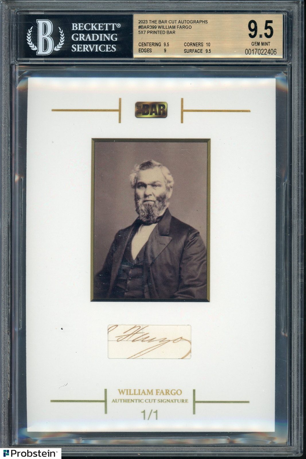 2023 The Bar Cut Autographs 5x7 Printed William Fargo Cut AUTO 1/1 BGS 9.5